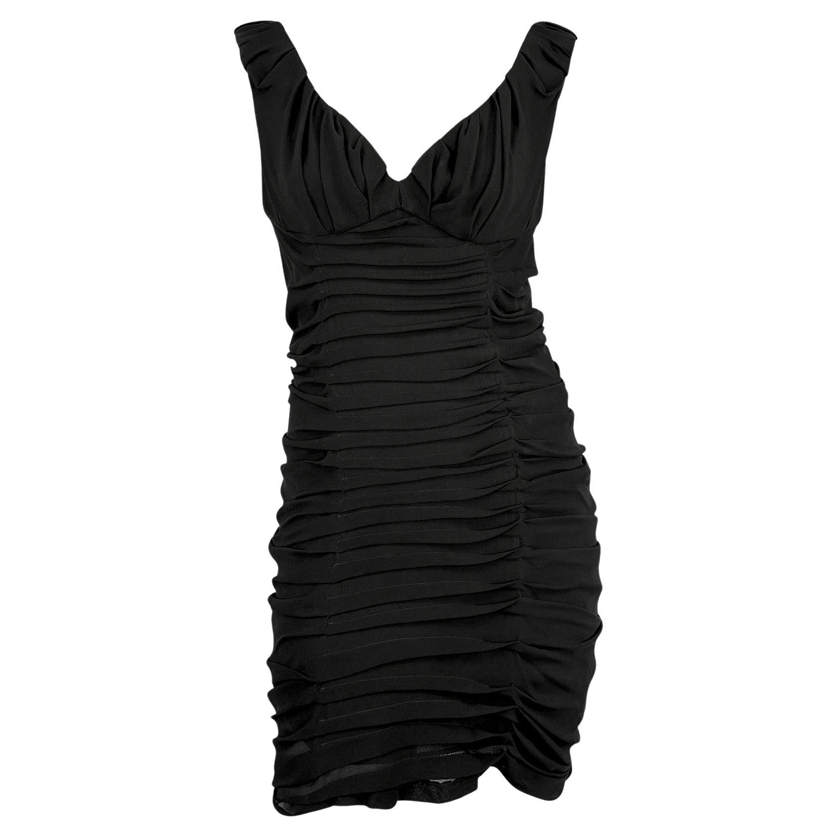 S/S 2001 Yves Saint Laurent by Tom Ford Black Pleated Sleeveless Ruched Dress - RealList