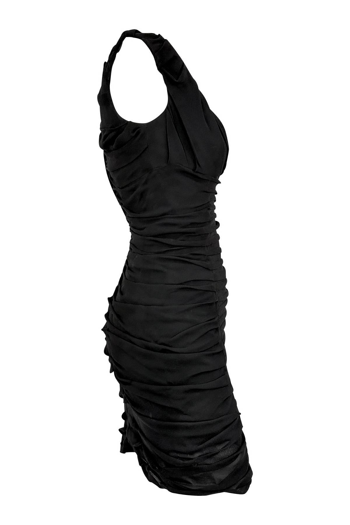 S/S 2001 Yves Saint Laurent by Tom Ford Black Pleated Sleeveless Ruched Dress - RealList