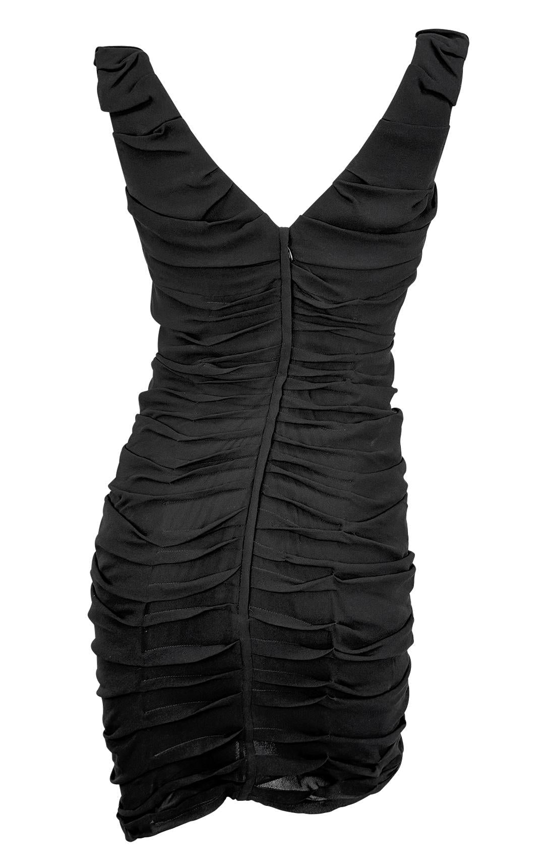 S/S 2001 Yves Saint Laurent by Tom Ford Black Pleated Sleeveless Ruched Dress - RealList