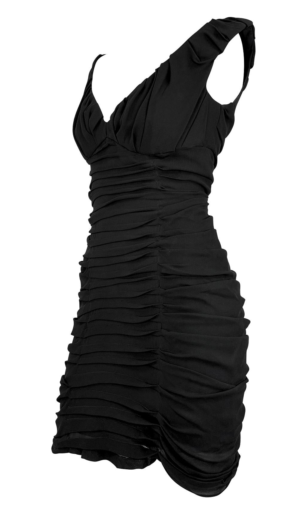 S/S 2001 Yves Saint Laurent by Tom Ford Black Pleated Sleeveless Ruched Dress - RealList