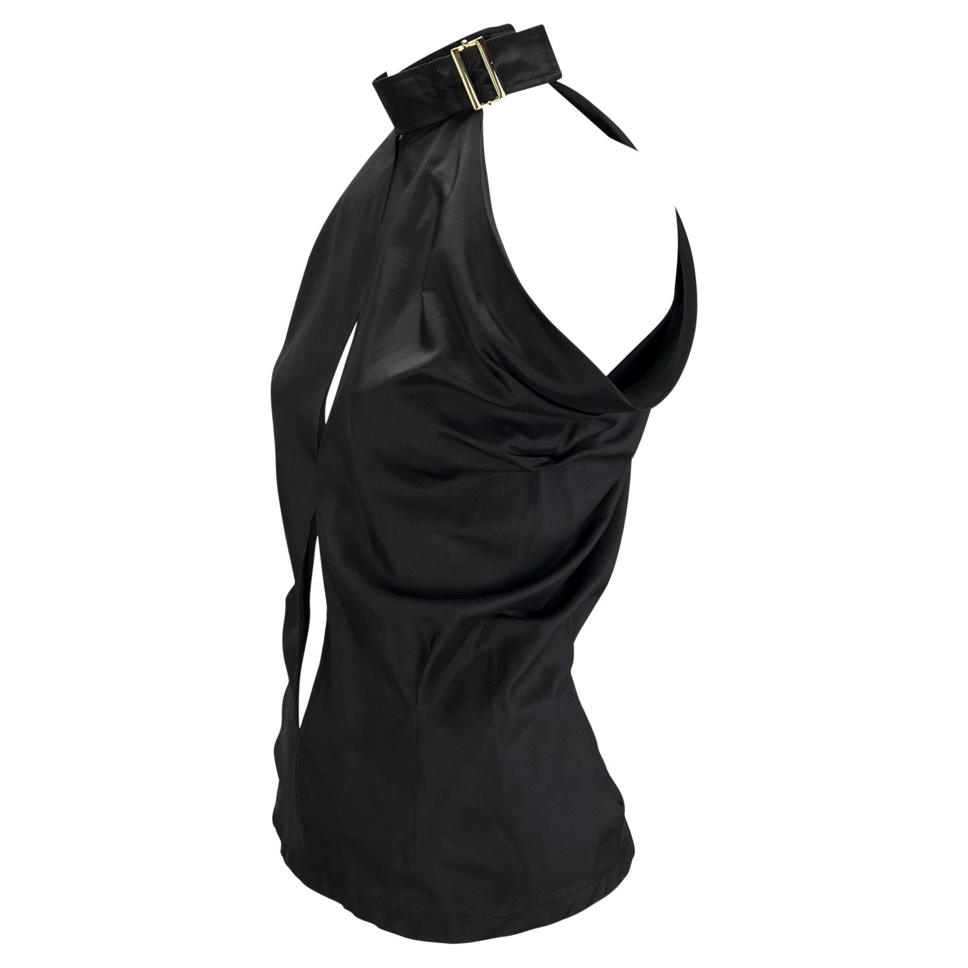 S/S 2001 Yves Saint Laurent by Tom Ford Plunge Black Silk Buckle Sleeveless Top - RealList