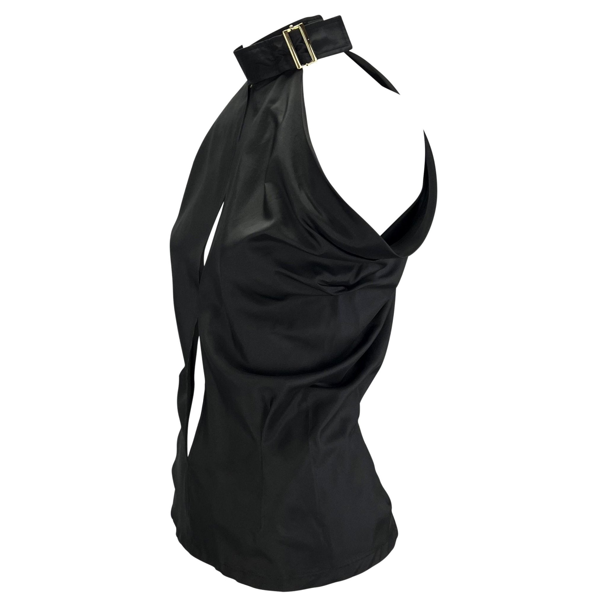 S/S 2001 Yves Saint Laurent by Tom Ford Plunge Black Silk Buckle Sleeveless Top - RealList
