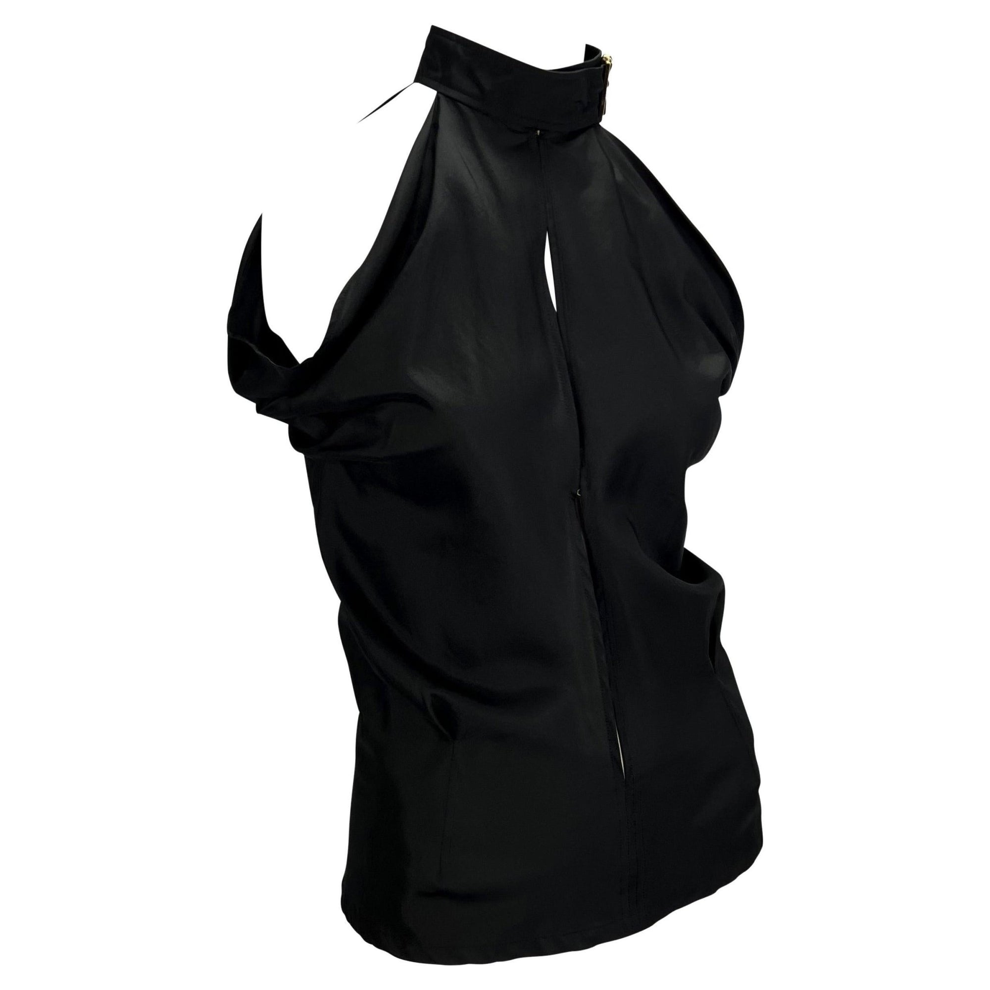 S/S 2001 Yves Saint Laurent by Tom Ford Plunge Black Silk Buckle Sleeveless Top - RealList