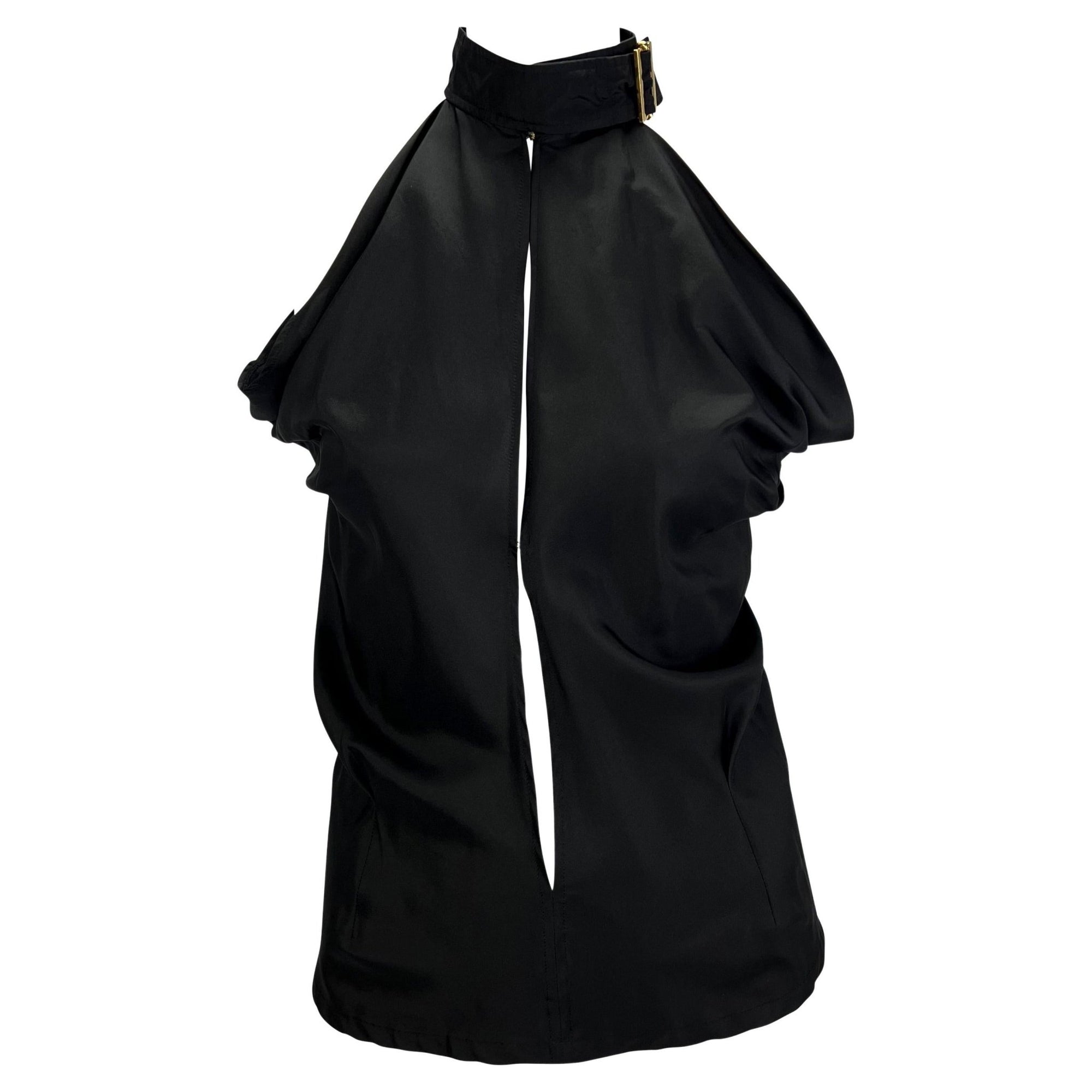 S/S 2001 Yves Saint Laurent by Tom Ford Plunge Black Silk Buckle Sleeveless Top - RealList