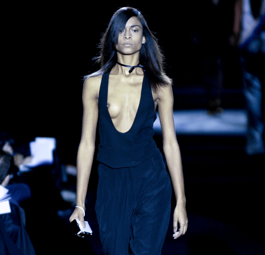 S/S 2001 Yves Saint Laurent by Tom Ford Runway Debut Plunging Black Tuxedo Vest - RealList