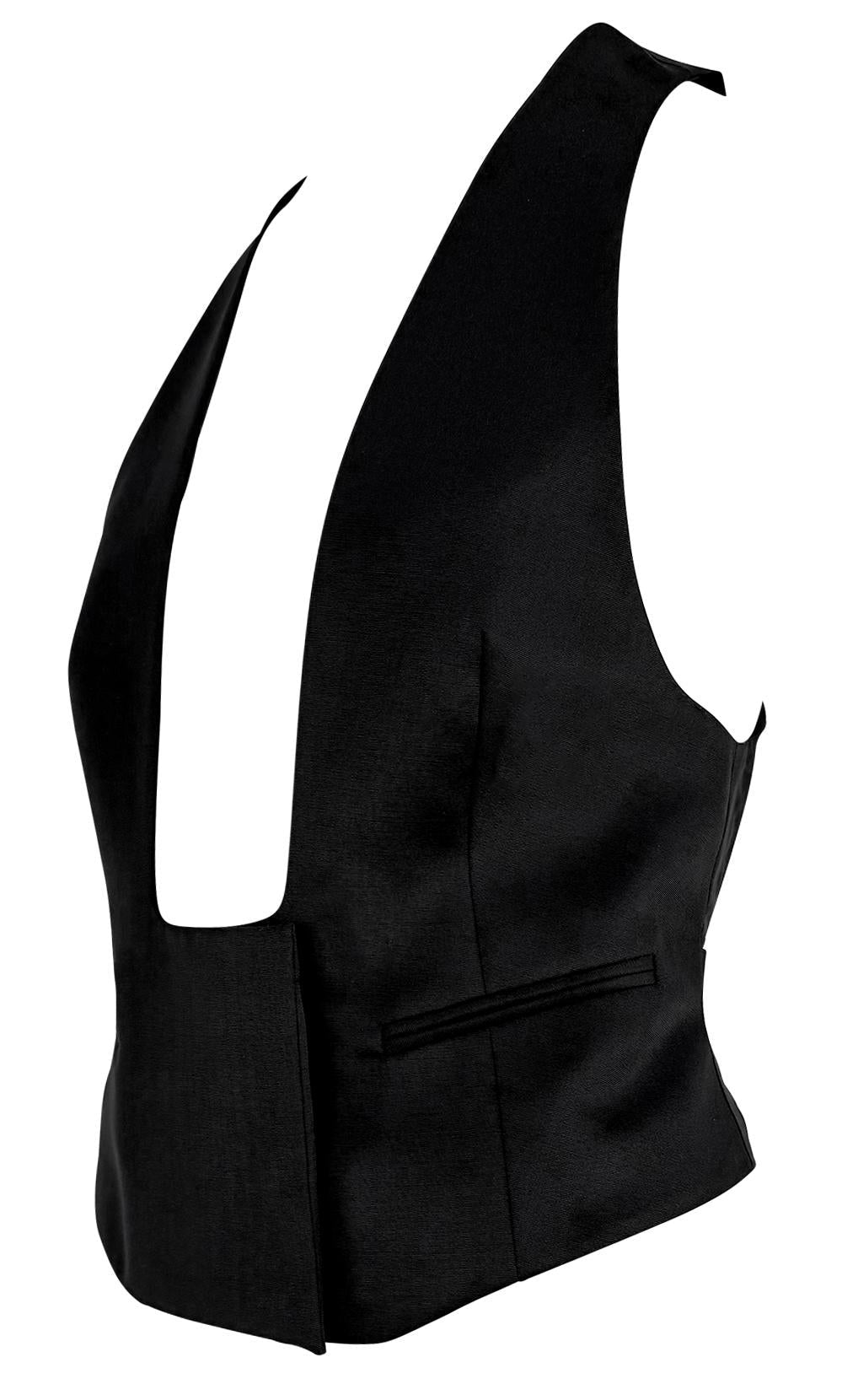 S/S 2001 Yves Saint Laurent by Tom Ford Runway Debut Plunging Black Tuxedo Vest - RealList
