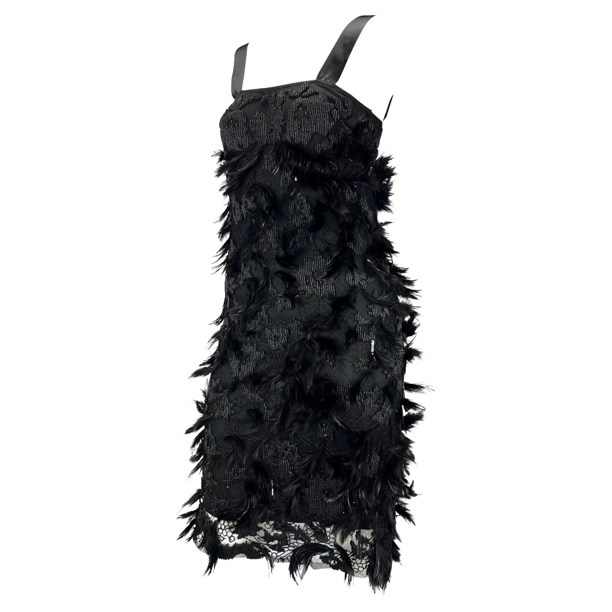 S/S 2001 Yves Saint Laurent by Tom Ford Runway Feather Beaded Ribbon Dress - RealList