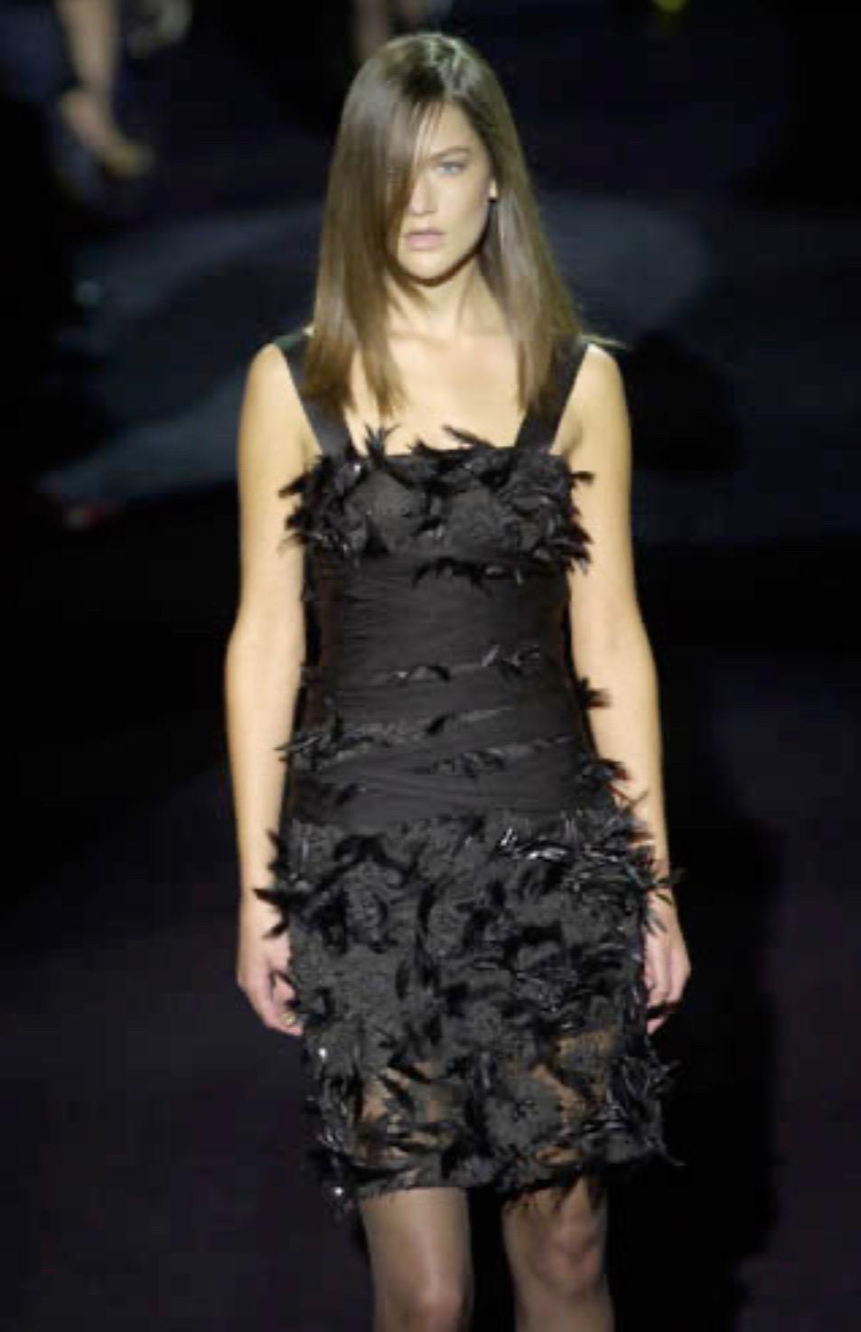 S/S 2001 Yves Saint Laurent by Tom Ford Runway Feather Beaded Ribbon Dress - RealList