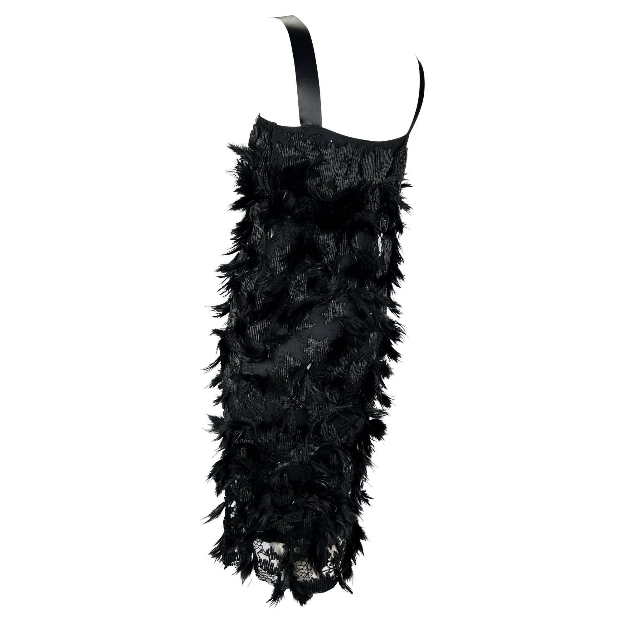 S/S 2001 Yves Saint Laurent by Tom Ford Runway Feather Beaded Ribbon Dress - RealList