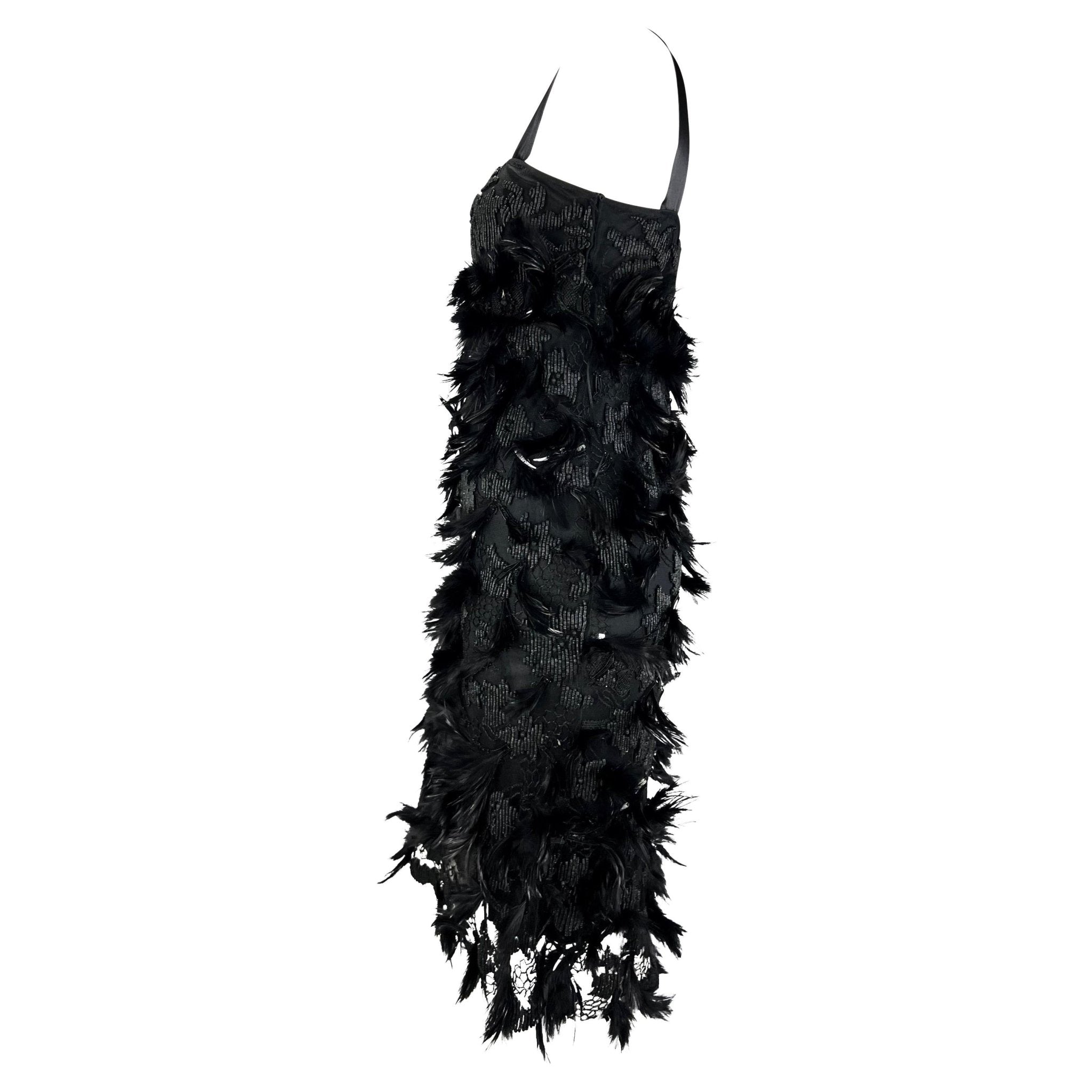 S/S 2001 Yves Saint Laurent by Tom Ford Runway Feather Beaded Ribbon Dress - RealList