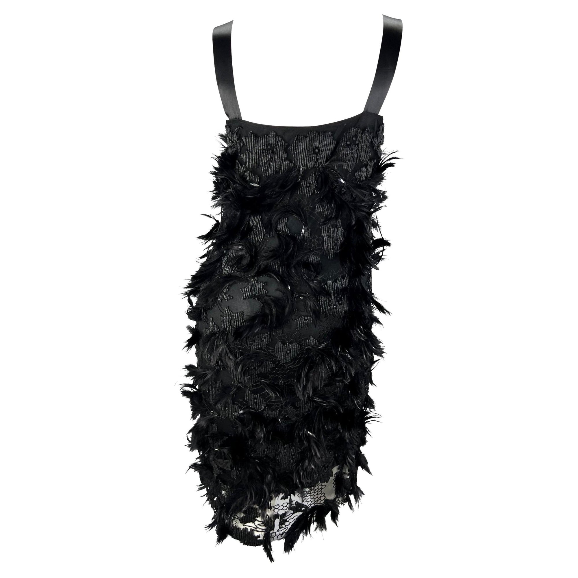 S/S 2001 Yves Saint Laurent by Tom Ford Runway Feather Beaded Ribbon Dress - RealList