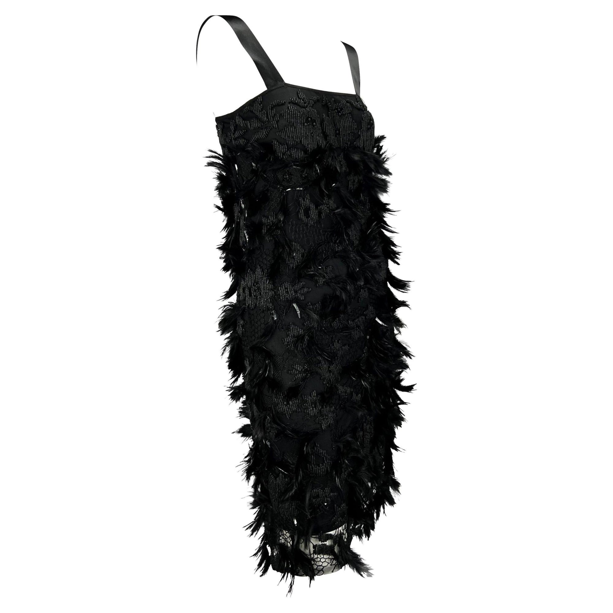 S/S 2001 Yves Saint Laurent by Tom Ford Runway Feather Beaded Ribbon Dress - RealList