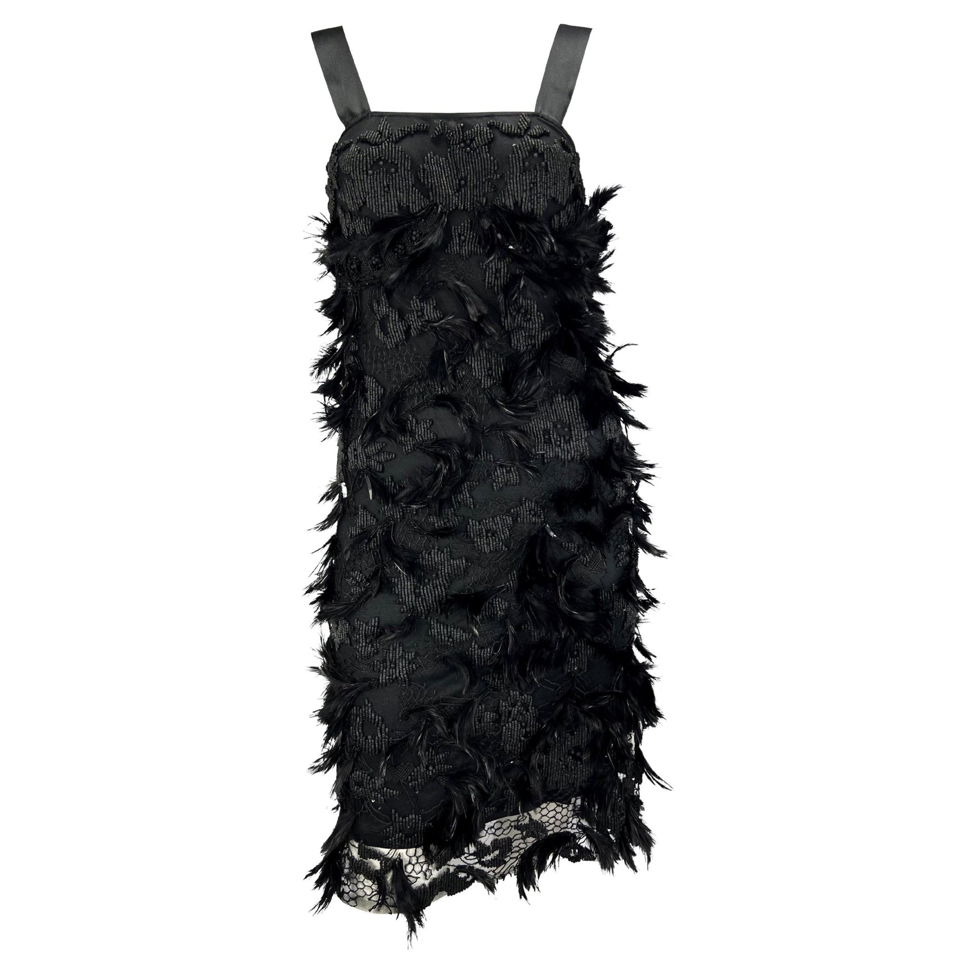 S/S 2001 Yves Saint Laurent by Tom Ford Runway Feather Beaded Ribbon Dress - RealList