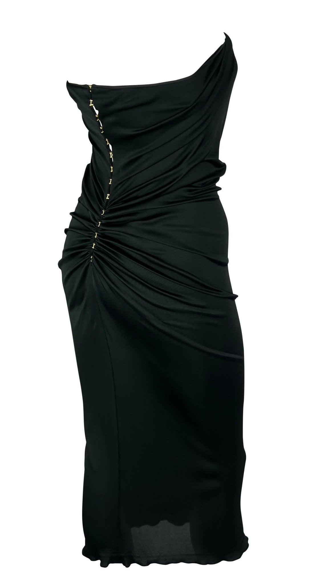 S/S 2001 Yves Saint Laurent by Tom Ford Sheer Black Gold Hook Strapless Dress - RealList
