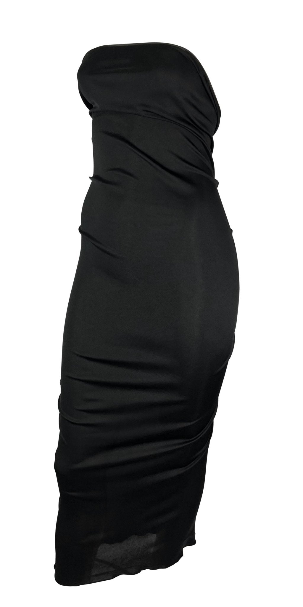 S/S 2001 Yves Saint Laurent by Tom Ford Sheer Black Gold Hook Strapless Dress - RealList