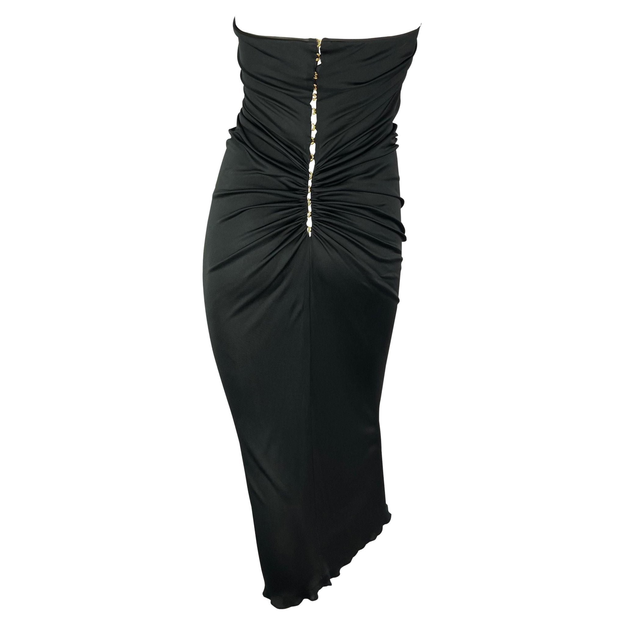 S/S 2001 Yves Saint Laurent by Tom Ford Sheer Black Gold Hook Strapless Dress - RealList