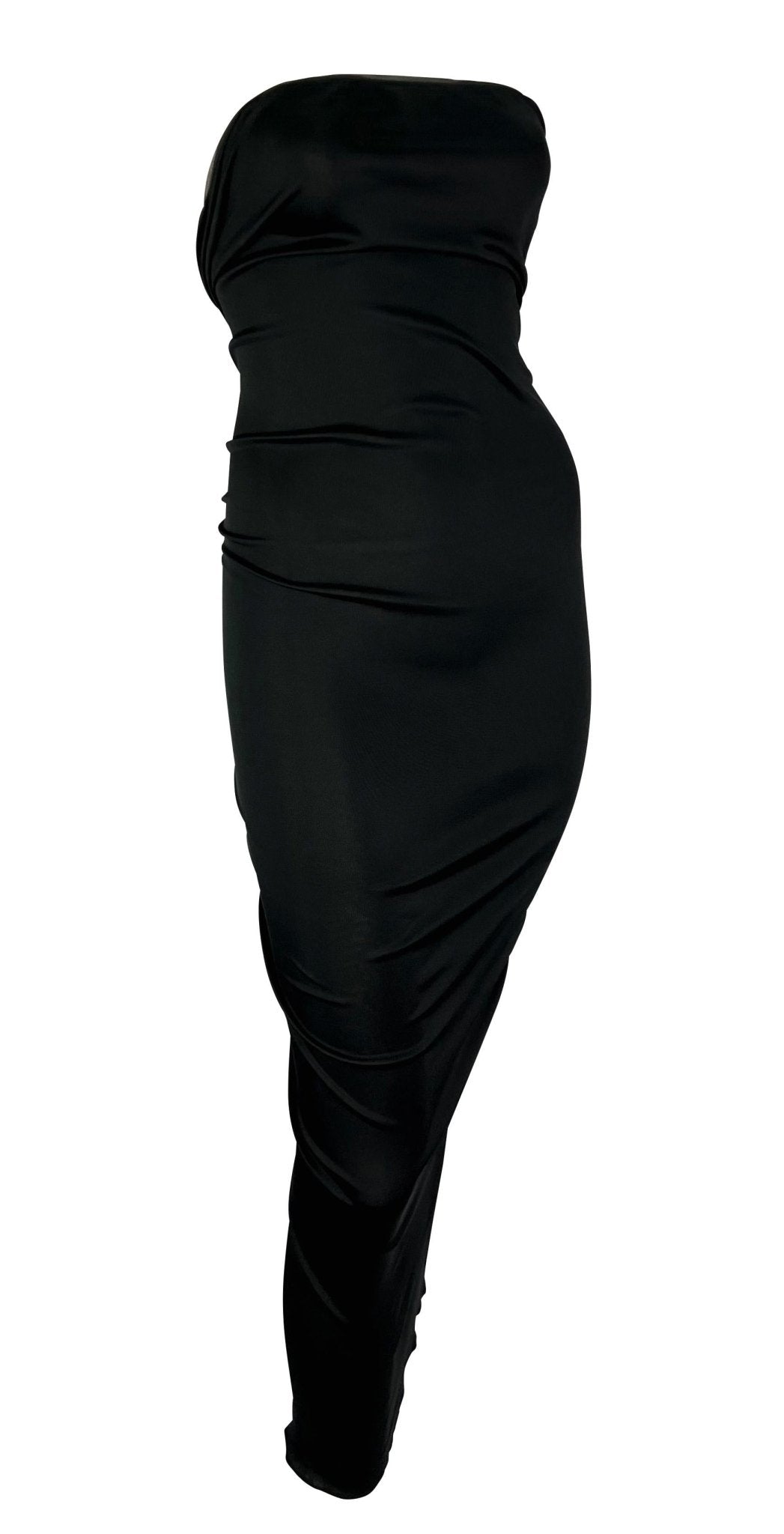 S/S 2001 Yves Saint Laurent by Tom Ford Sheer Black Gold Hook Strapless Dress - RealList