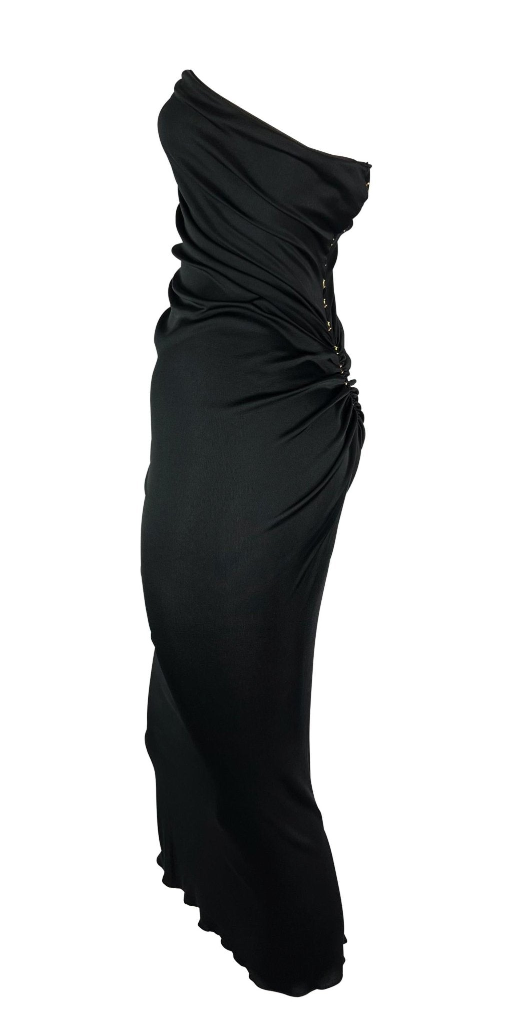 S/S 2001 Yves Saint Laurent by Tom Ford Sheer Black Gold Hook Strapless Dress - RealList