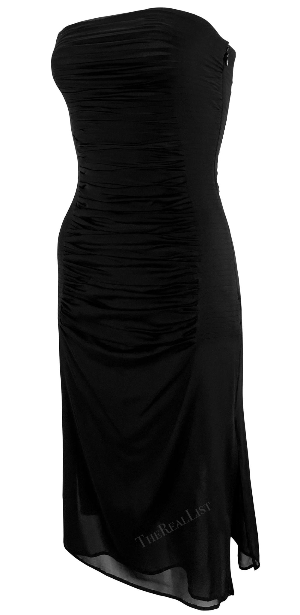 S/S 2001 Yves Saint Laurent by Tom Ford Sheer Black Pleated Strapless Mini Dress - RealList