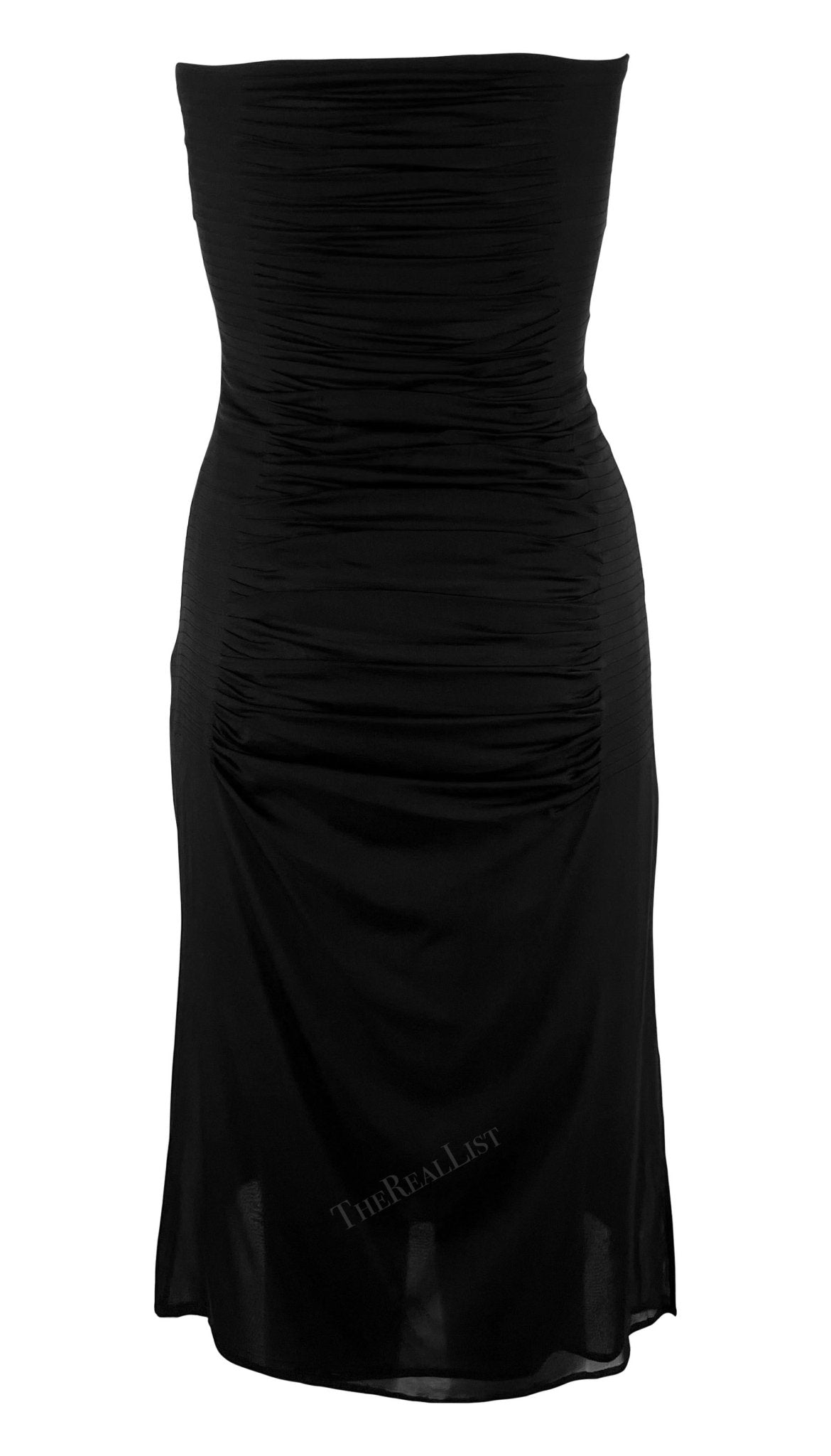 S/S 2001 Yves Saint Laurent by Tom Ford Sheer Black Pleated Strapless Mini Dress - RealList