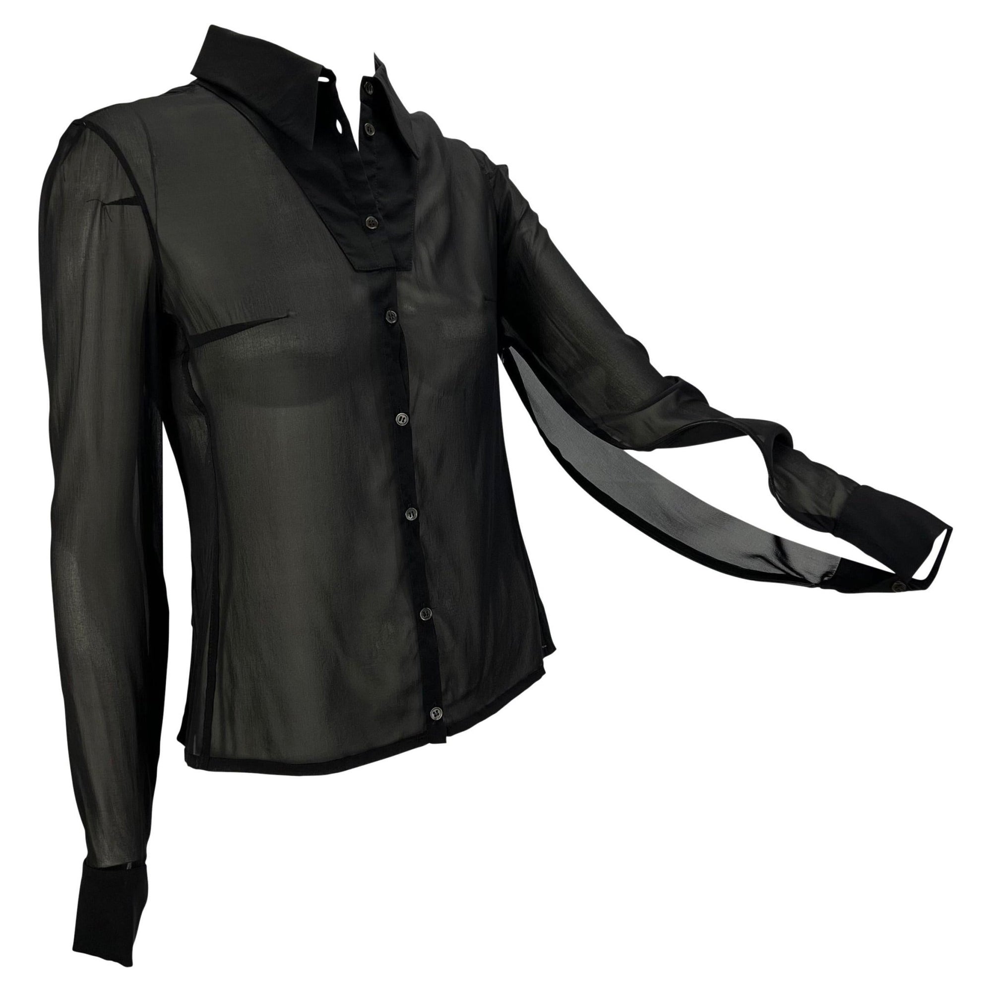 S/S 2001 Yves Saint Laurent by Tom Ford Sheer Stretch Silk Zip Sleeve Button Up Top - RealList