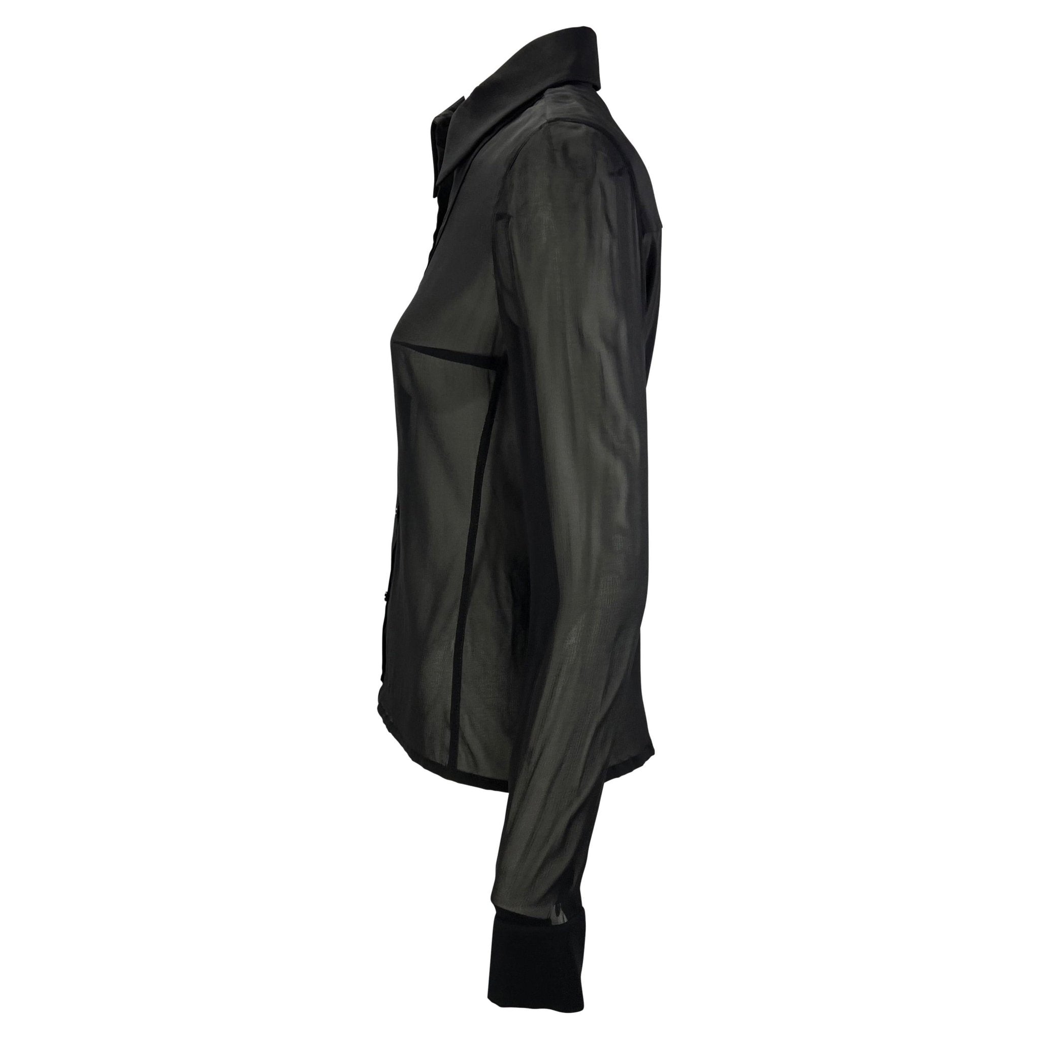 S/S 2001 Yves Saint Laurent by Tom Ford Sheer Stretch Silk Zip Sleeve Button Up Top - RealList