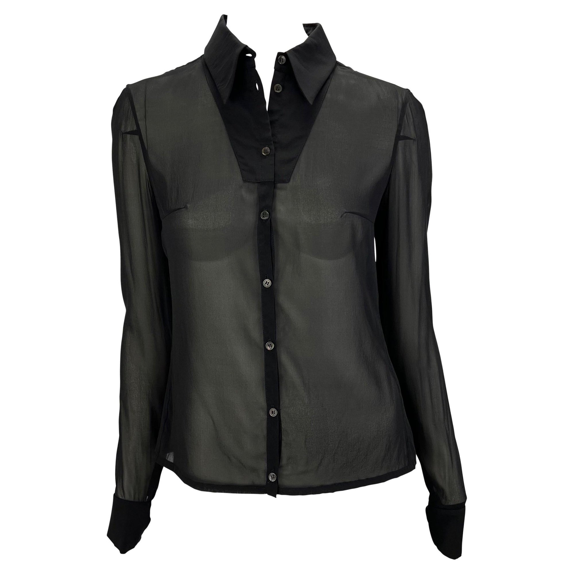 S/S 2001 Yves Saint Laurent by Tom Ford Sheer Stretch Silk Zip Sleeve Button Up Top - RealList