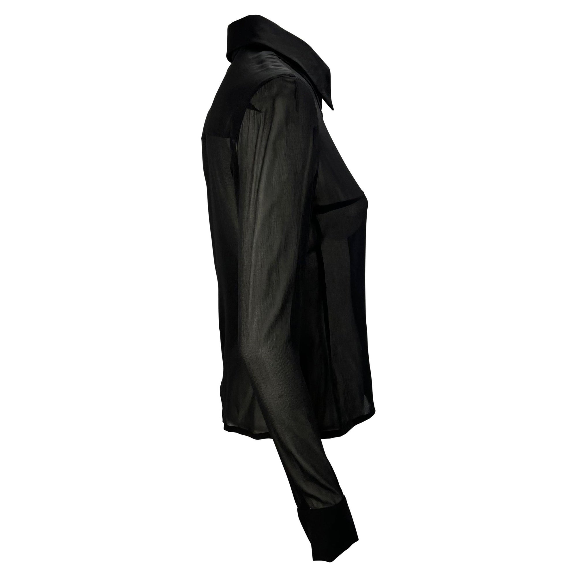 S/S 2001 Yves Saint Laurent by Tom Ford Sheer Stretch Silk Zip Sleeve Button Up Top - RealList