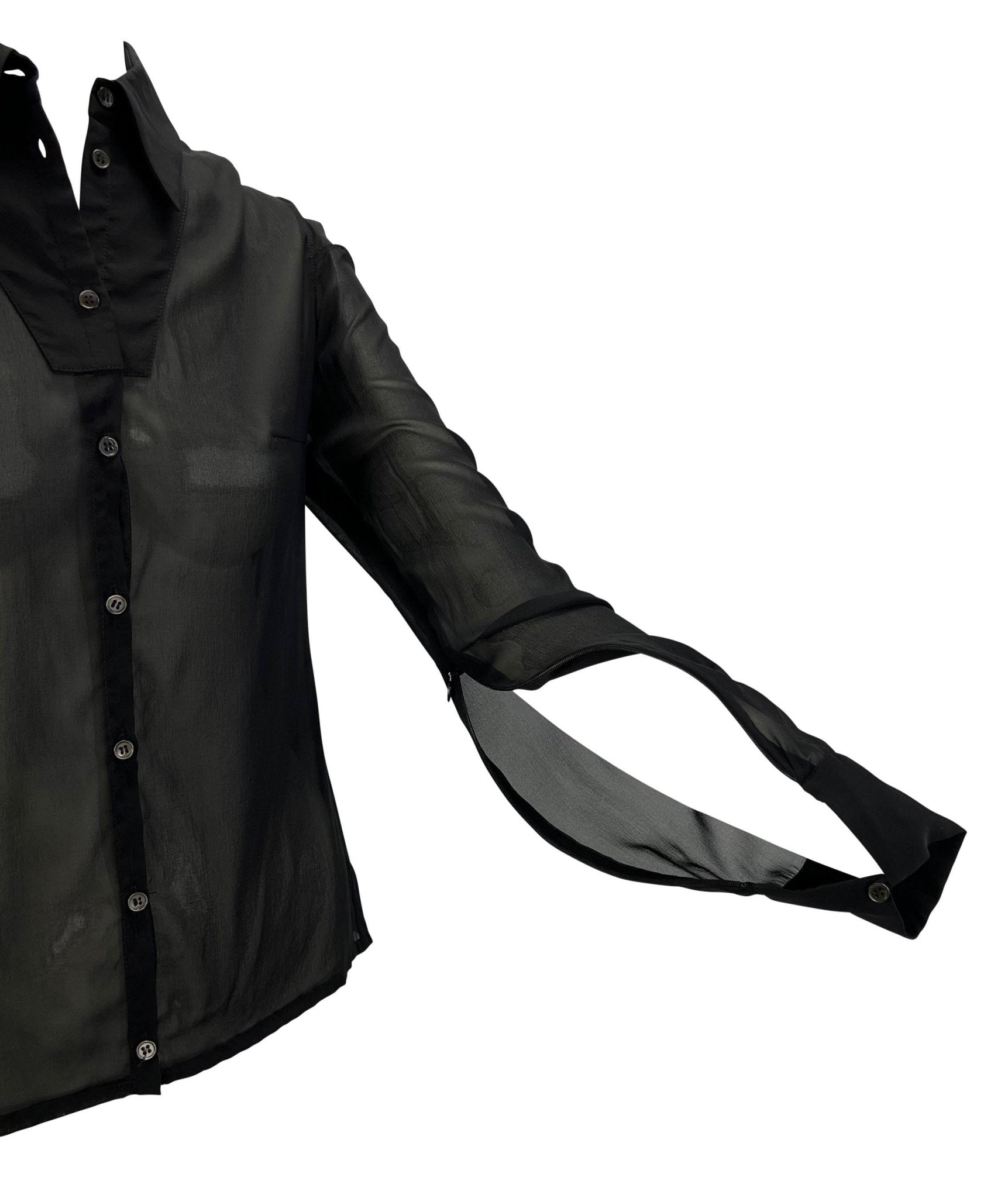 S/S 2001 Yves Saint Laurent by Tom Ford Sheer Stretch Silk Zip Sleeve Button Up Top - RealList