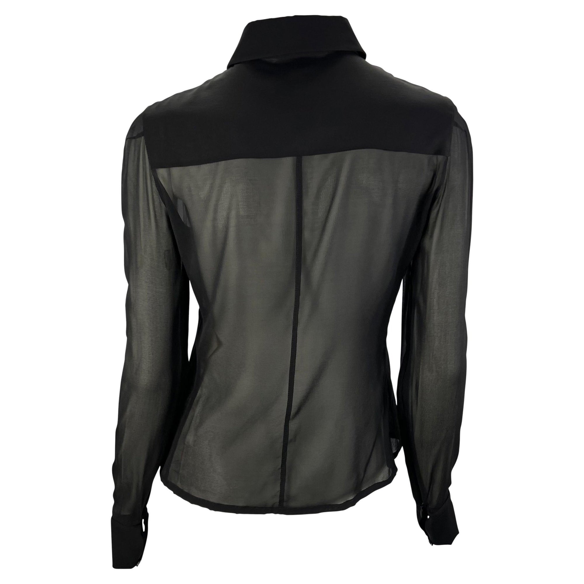 S/S 2001 Yves Saint Laurent by Tom Ford Sheer Stretch Silk Zip Sleeve Button Up Top - RealList