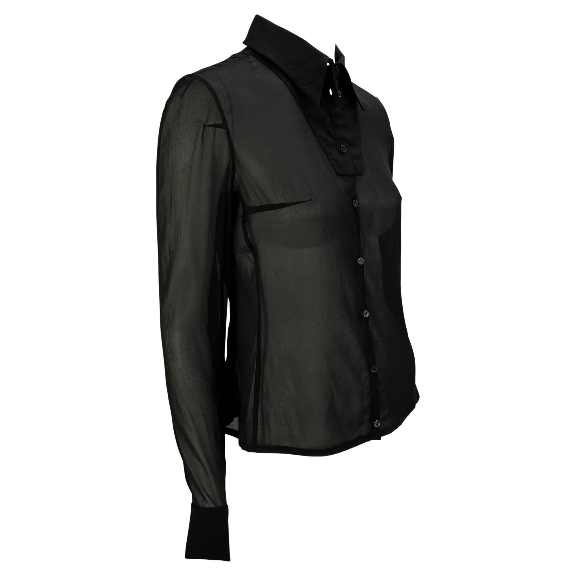 S/S 2001 Yves Saint Laurent by Tom Ford Sheer Stretch Silk Zip Sleeve Button Up Top - RealList