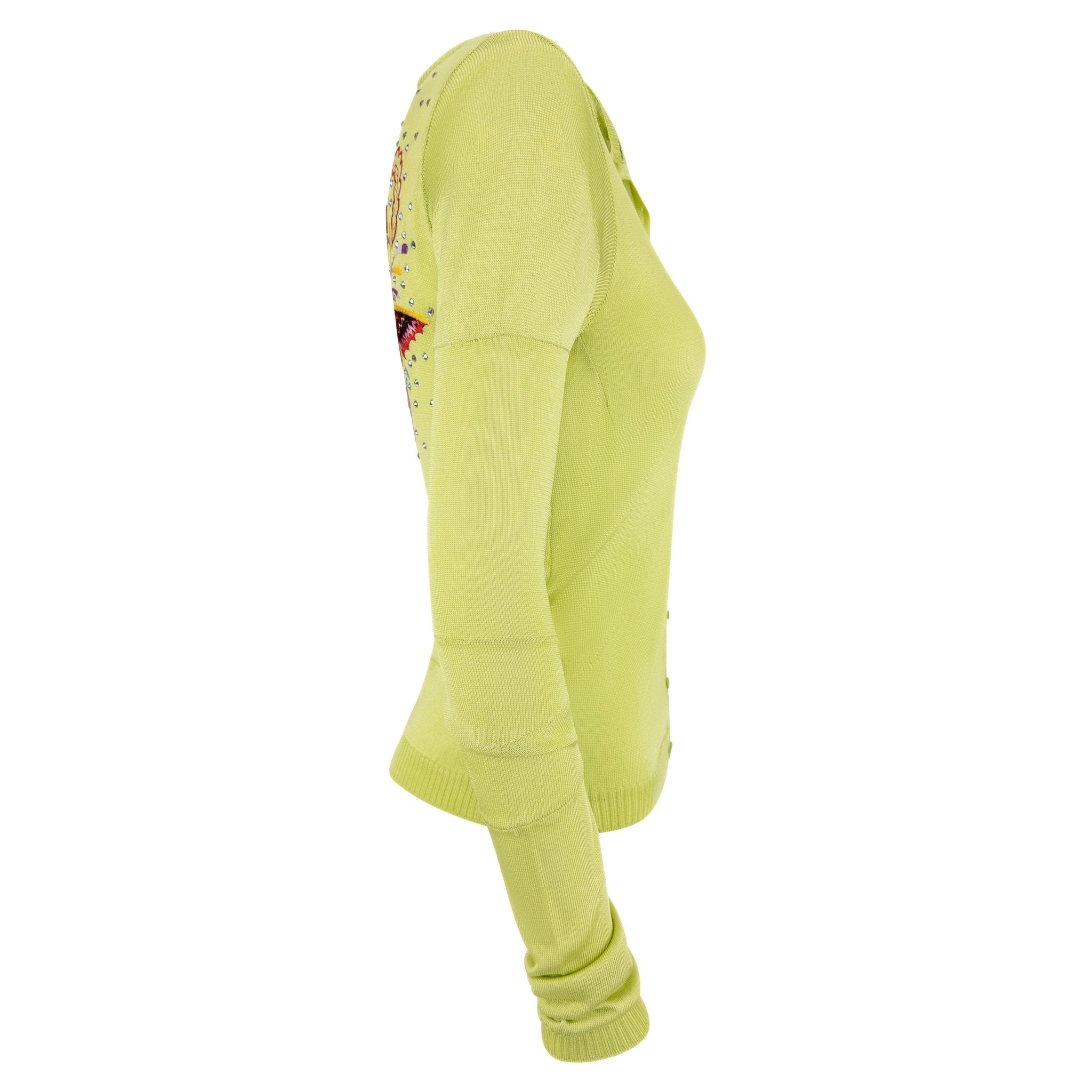 S/S 2002 Christian Dior by John Galliano Green Butterfly Embellished Knit Cardigan - RealList
