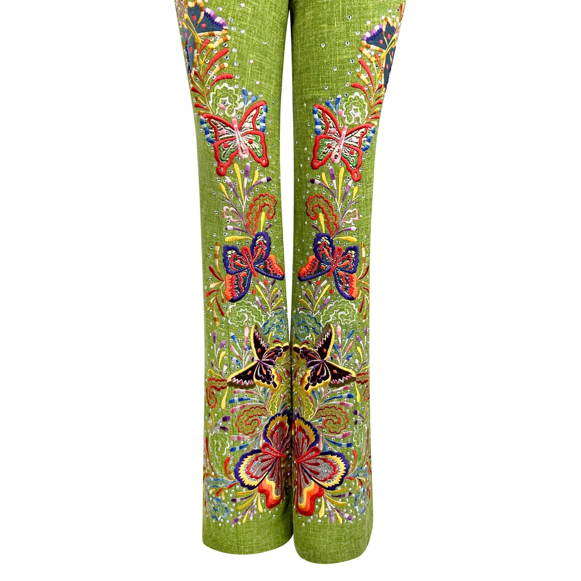 S/S 2002 Christian Dior by John Galliano Green Butterfly Embellished Pants - RealList
