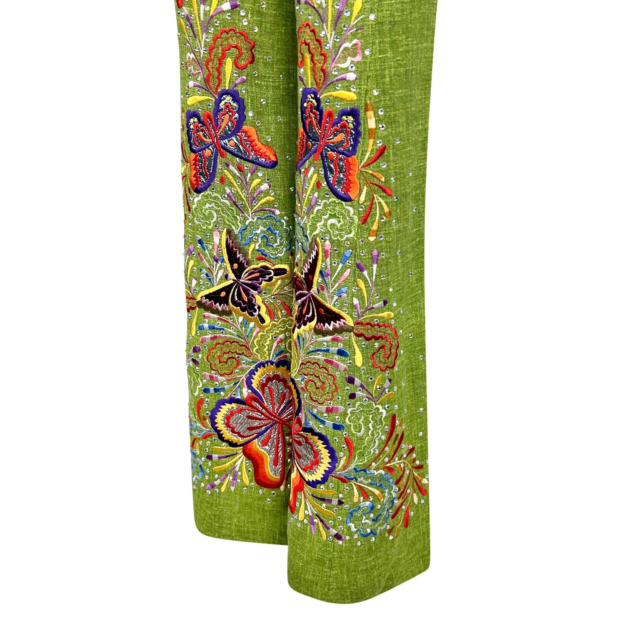 S/S 2002 Christian Dior by John Galliano Green Butterfly Embellished Pants - RealList
