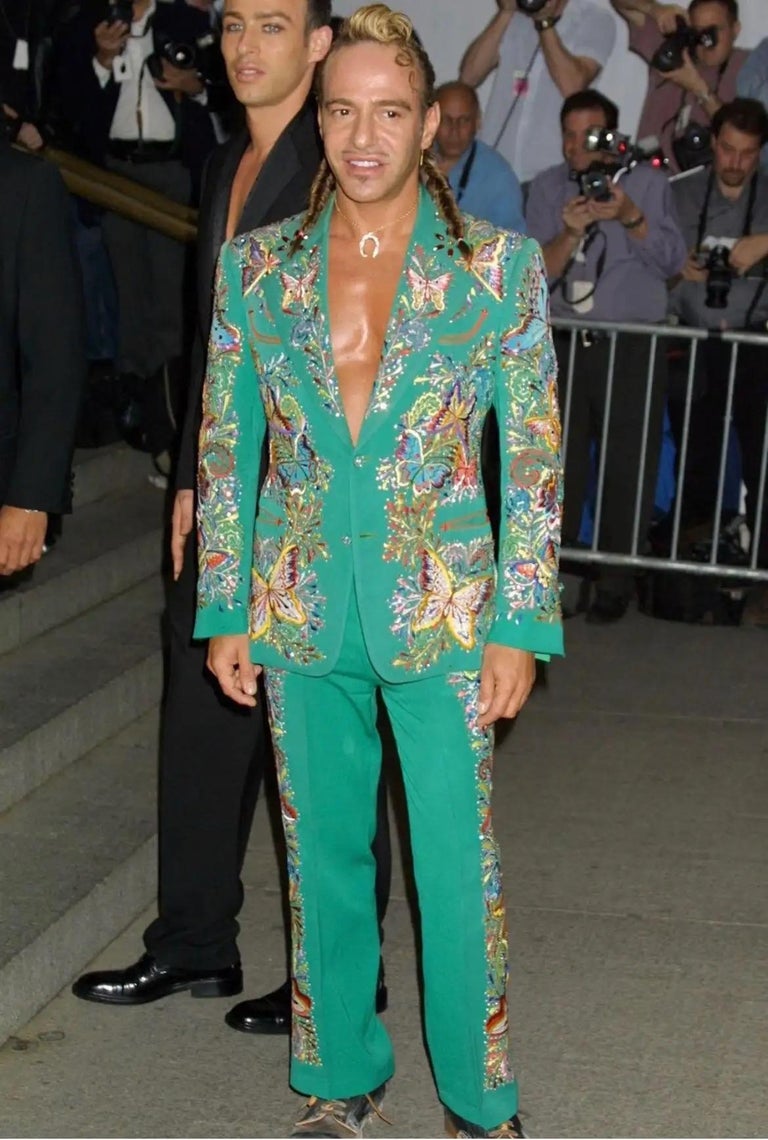 S/S 2002 Christian Dior by John Galliano Green Butterfly Embellished Pants - RealList