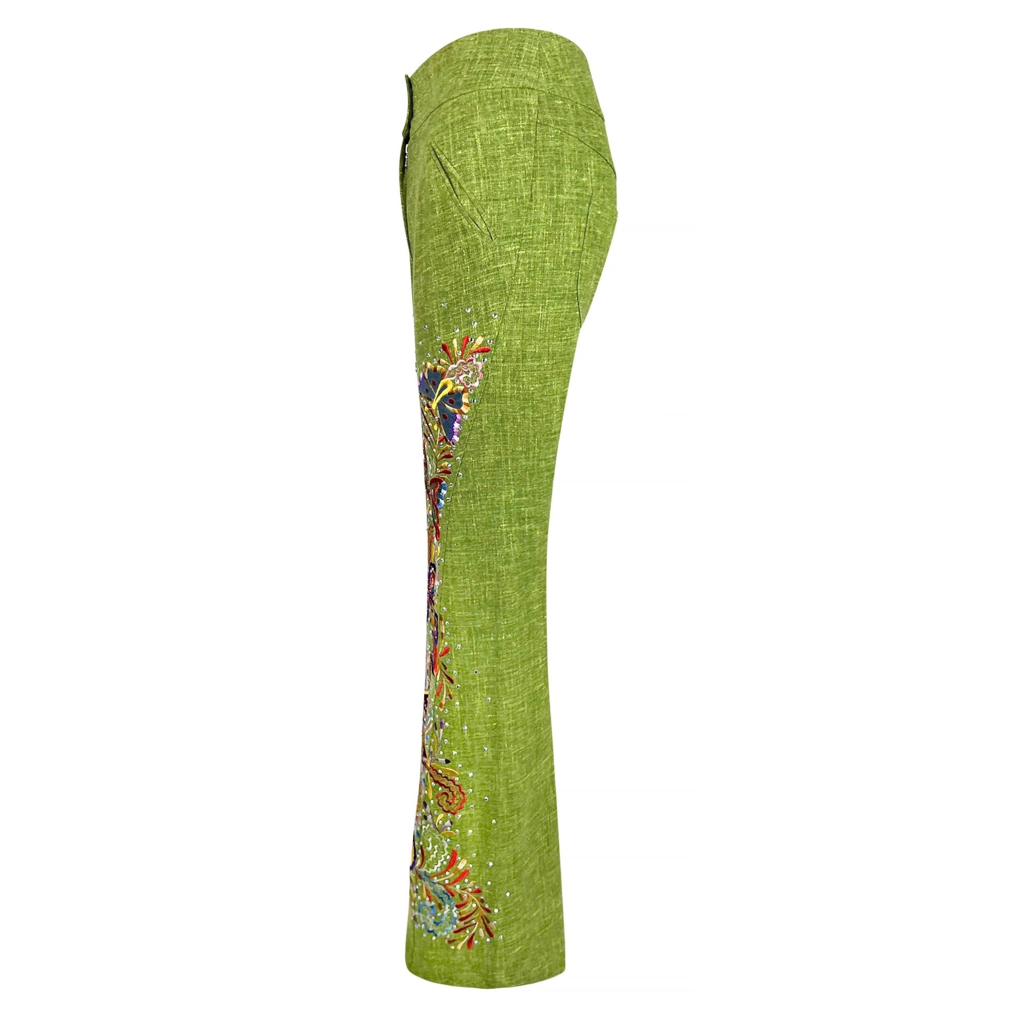 S/S 2002 Christian Dior by John Galliano Green Butterfly Embellished Pants - RealList