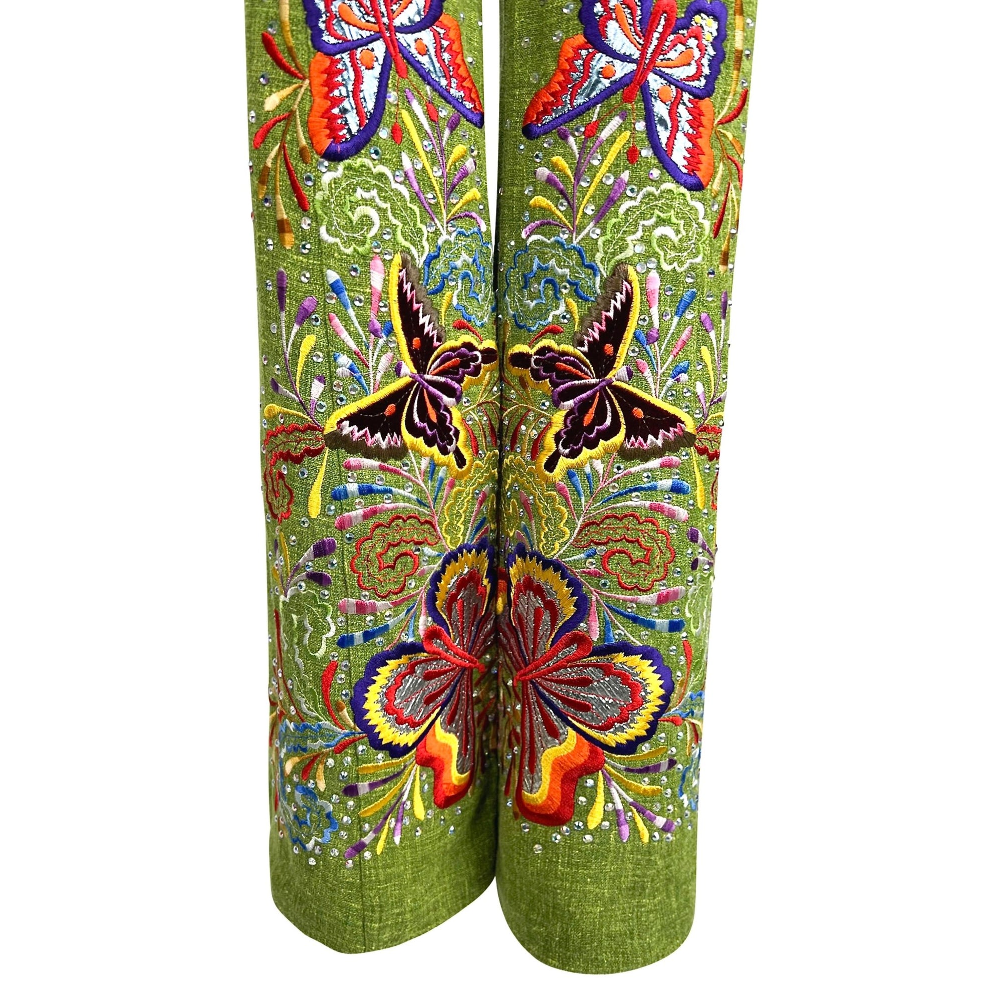 S/S 2002 Christian Dior by John Galliano Green Butterfly Embellished Pants - RealList