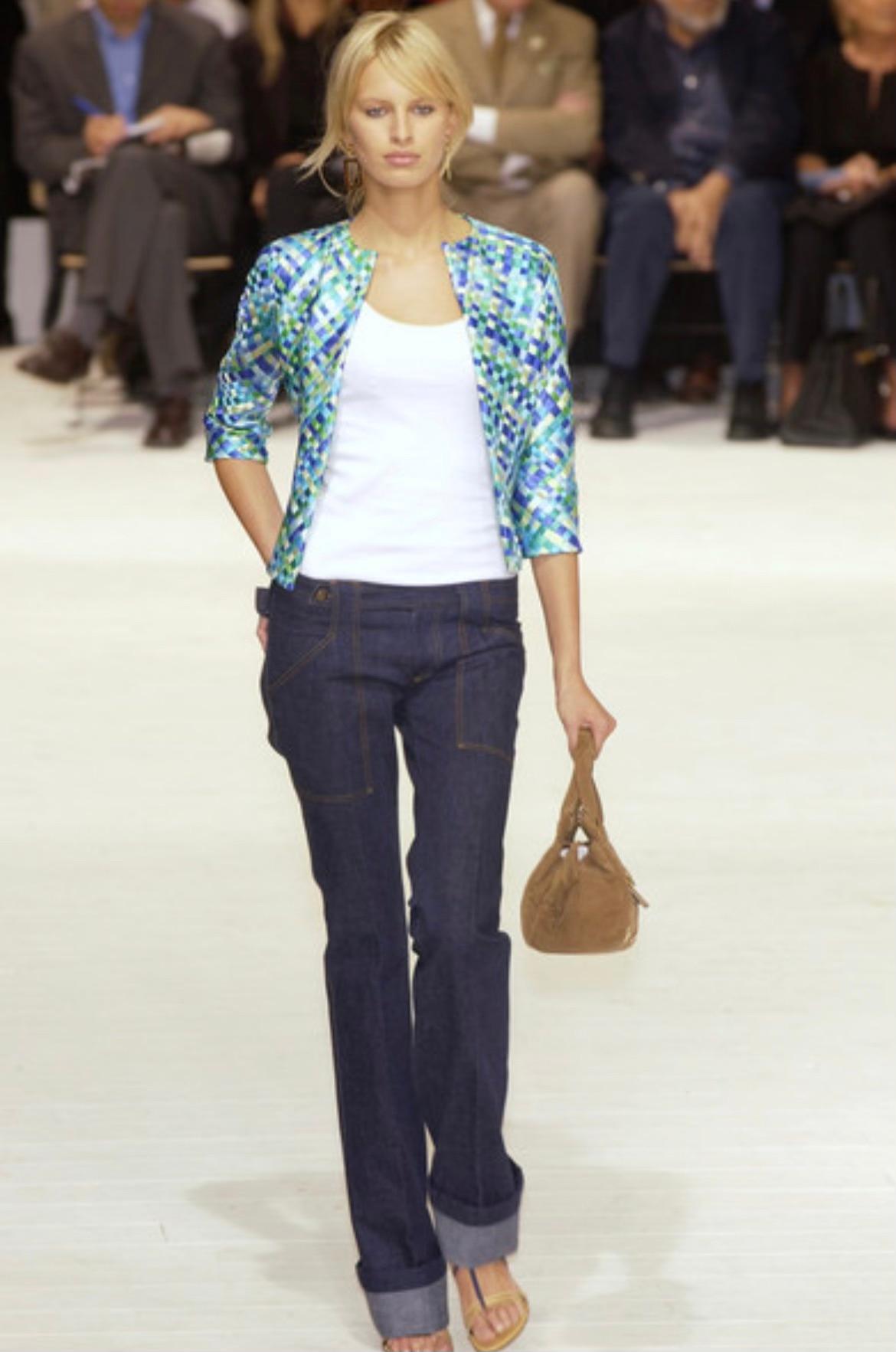 S/S 2002 Dolce & Gabbana Runway Blue Green Satin Woven Ribbon Jacket - RealList