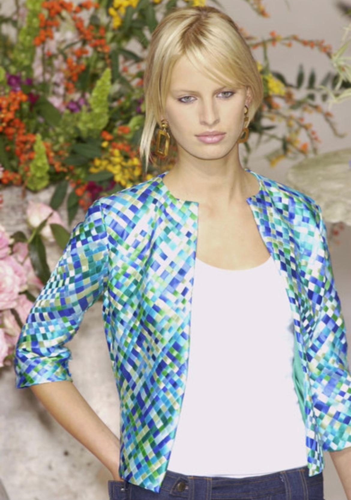 S/S 2002 Dolce & Gabbana Runway Blue Green Satin Woven Ribbon Jacket - RealList