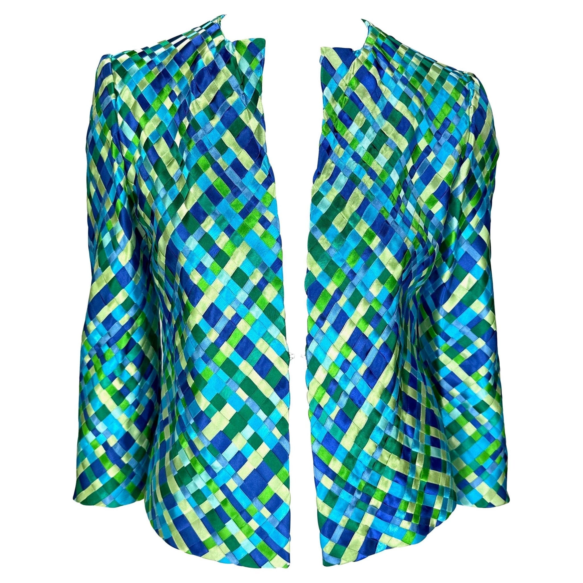 S/S 2002 Dolce & Gabbana Runway Blue Green Satin Woven Ribbon Jacket - RealList