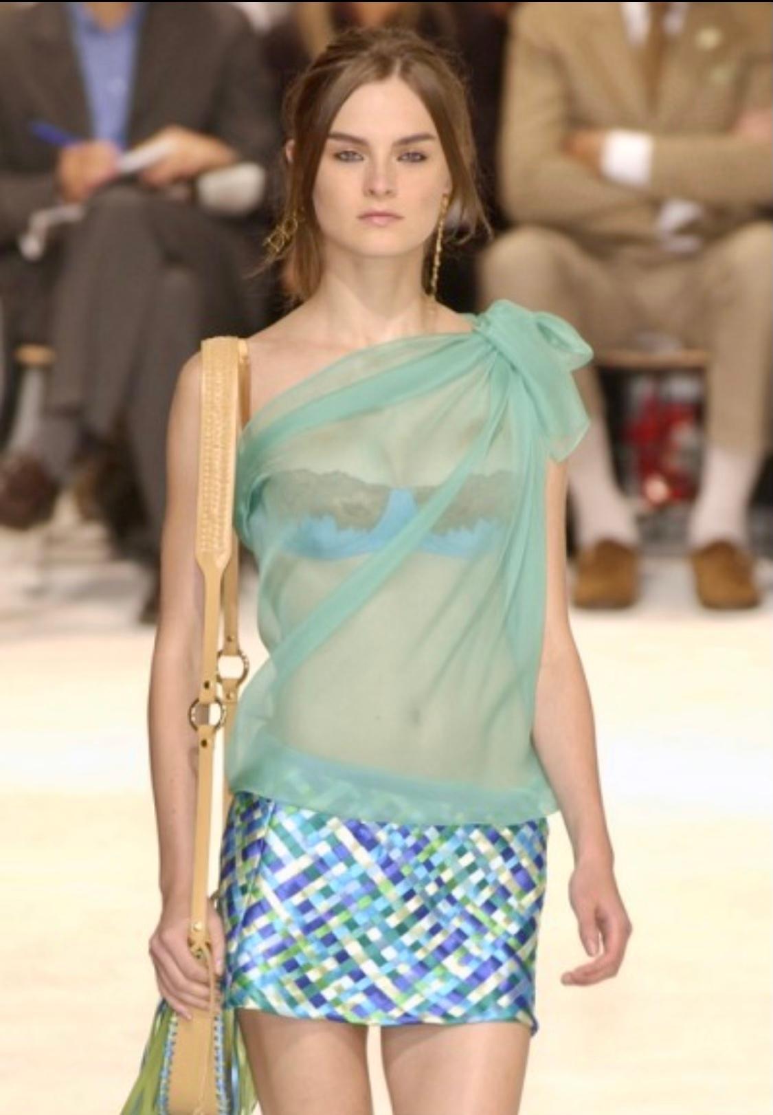 S/S 2002 Dolce & Gabbana Runway Blue Green Satin Woven Ribbon Mini Skirt Y2K - RealList