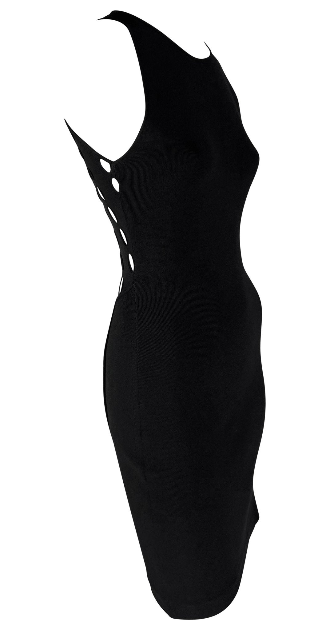 S/S 2002 Gianni Versace by Donatella Black Bodycon Knit Eyelet Cutout Sleeveless - RealList