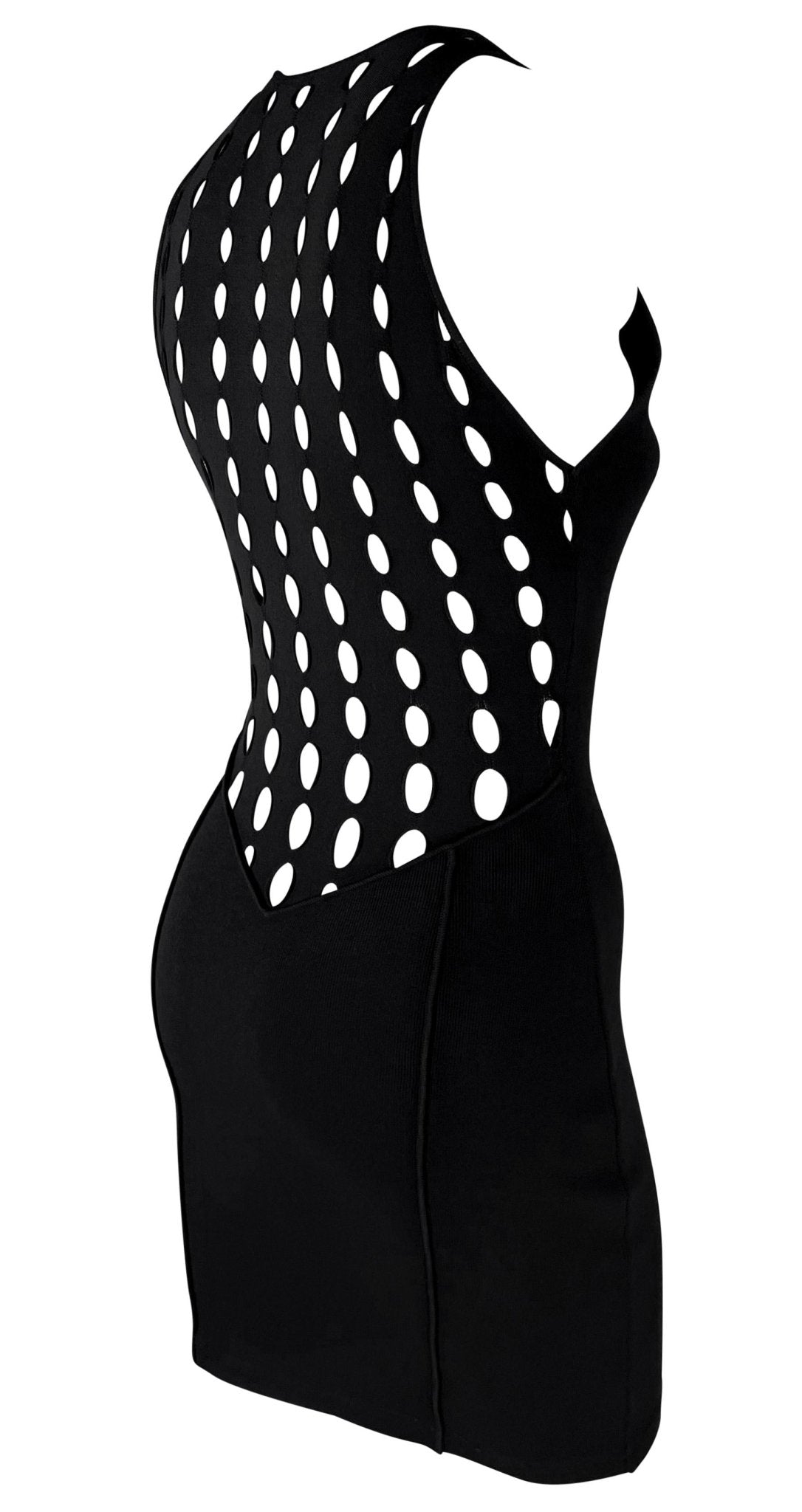 S/S 2002 Gianni Versace by Donatella Black Bodycon Knit Eyelet Cutout Sleeveless - RealList