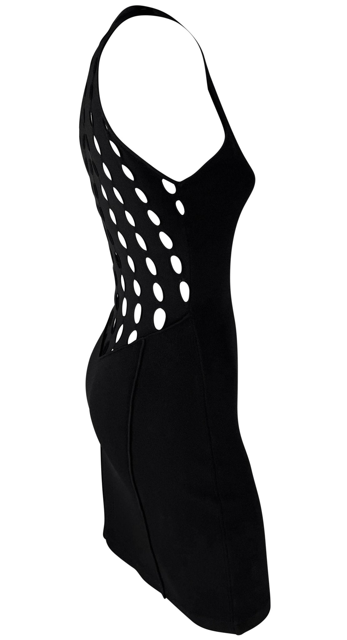 S/S 2002 Gianni Versace by Donatella Black Bodycon Knit Eyelet Cutout Sleeveless - RealList