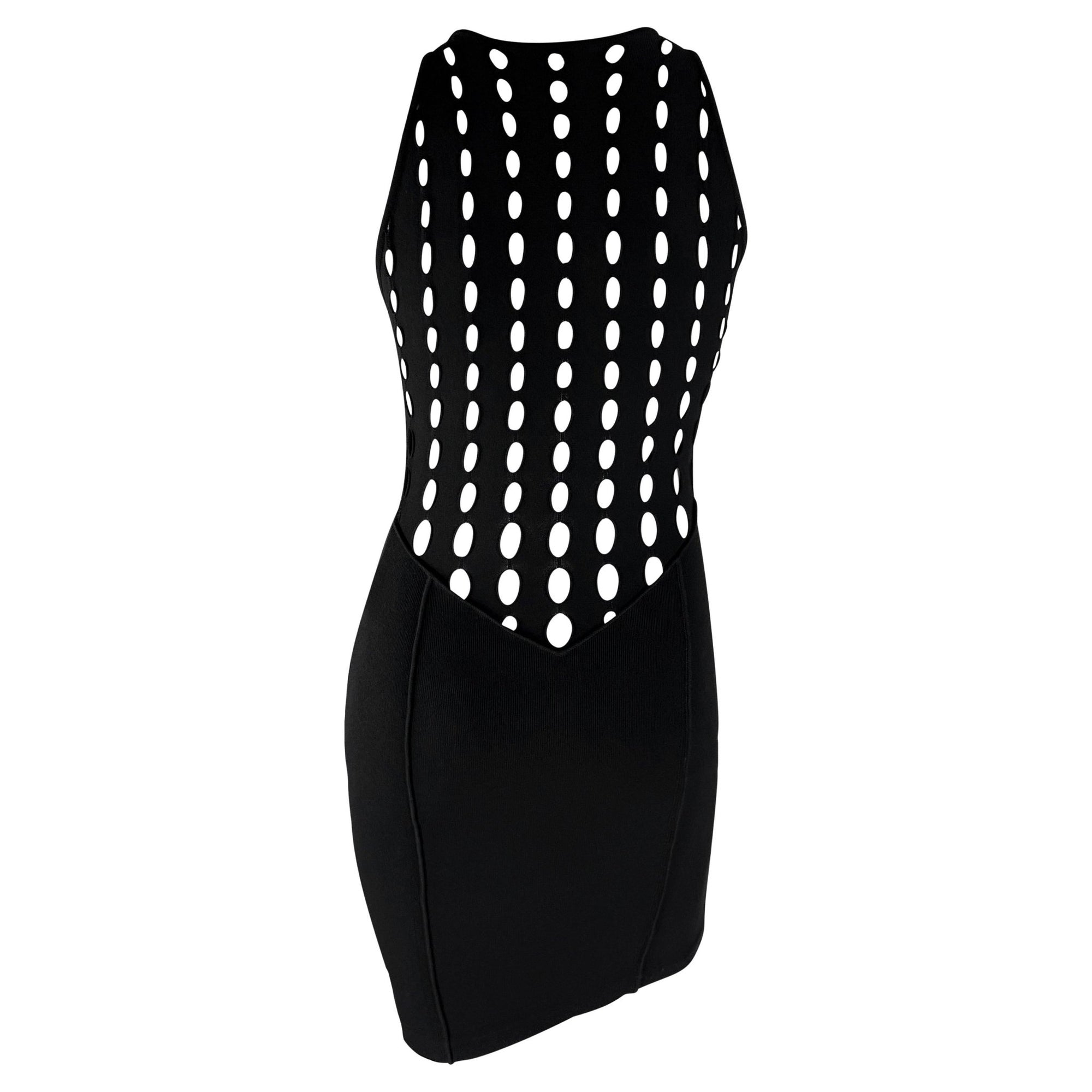 S/S 2002 Gianni Versace by Donatella Black Bodycon Knit Eyelet Cutout Sleeveless - RealList
