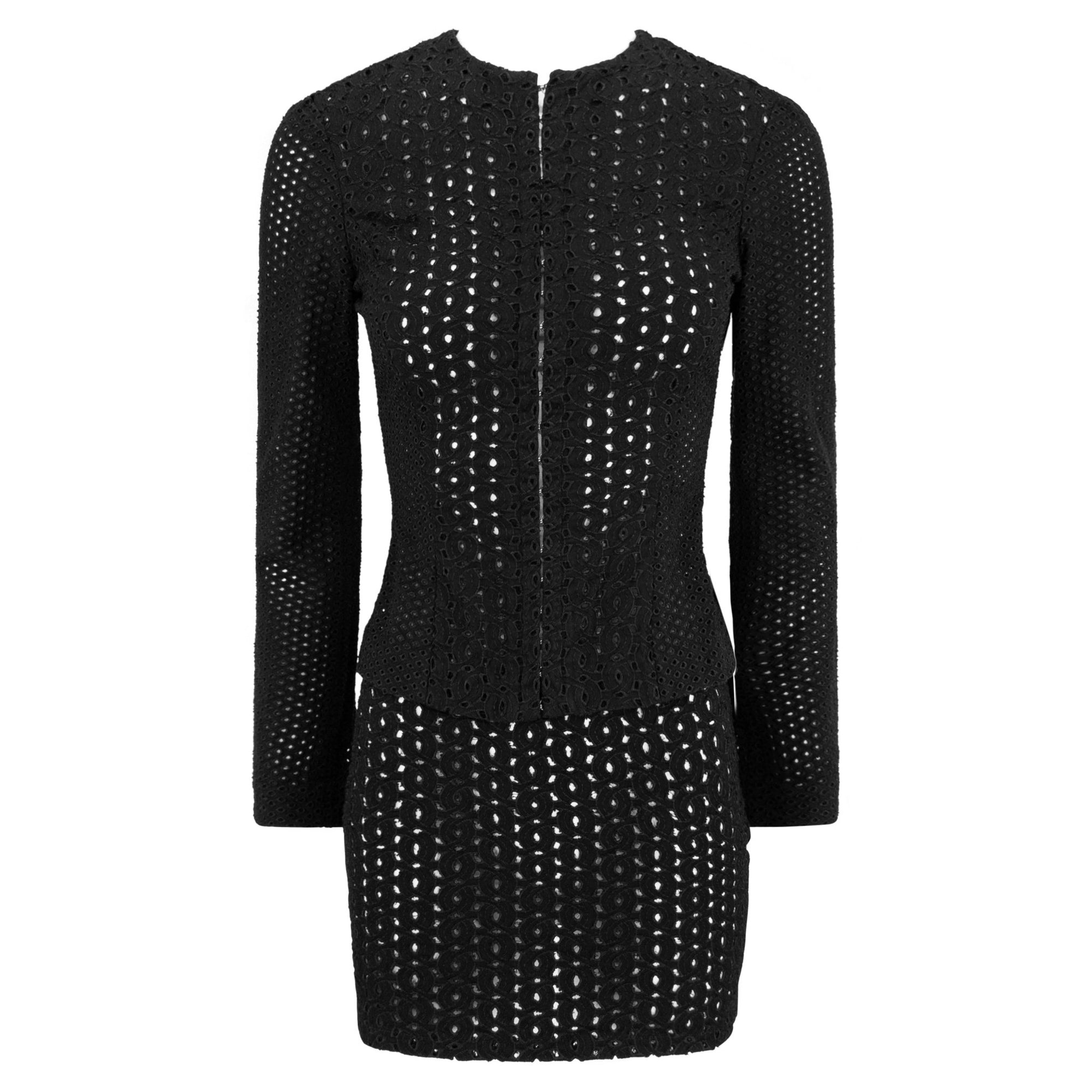 S/S 2002 Gianni Versace by Donatella Black Broderie Anglaise Mini Skirt Suit - RealList