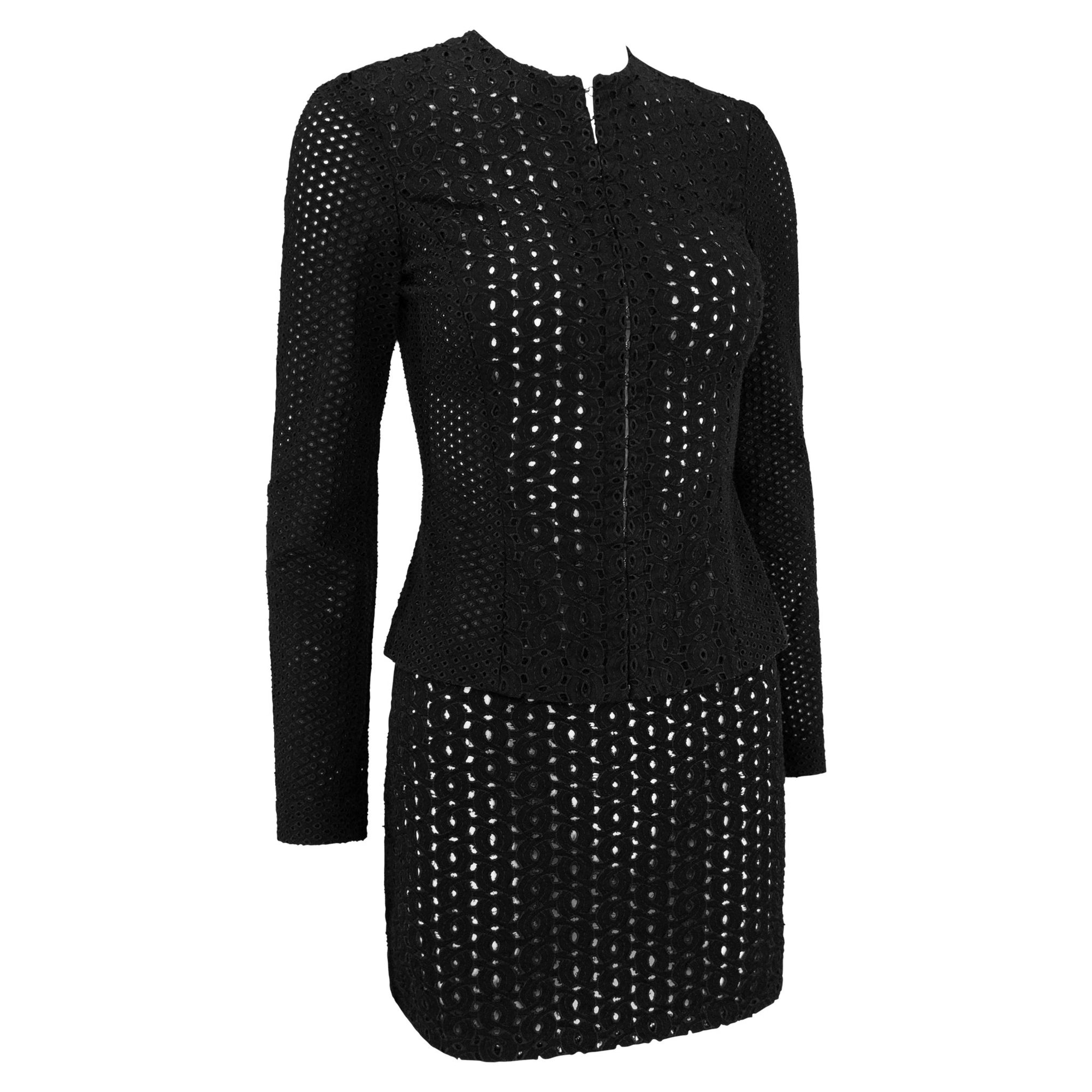 S/S 2002 Gianni Versace by Donatella Black Broderie Anglaise Mini Skirt Suit - RealList