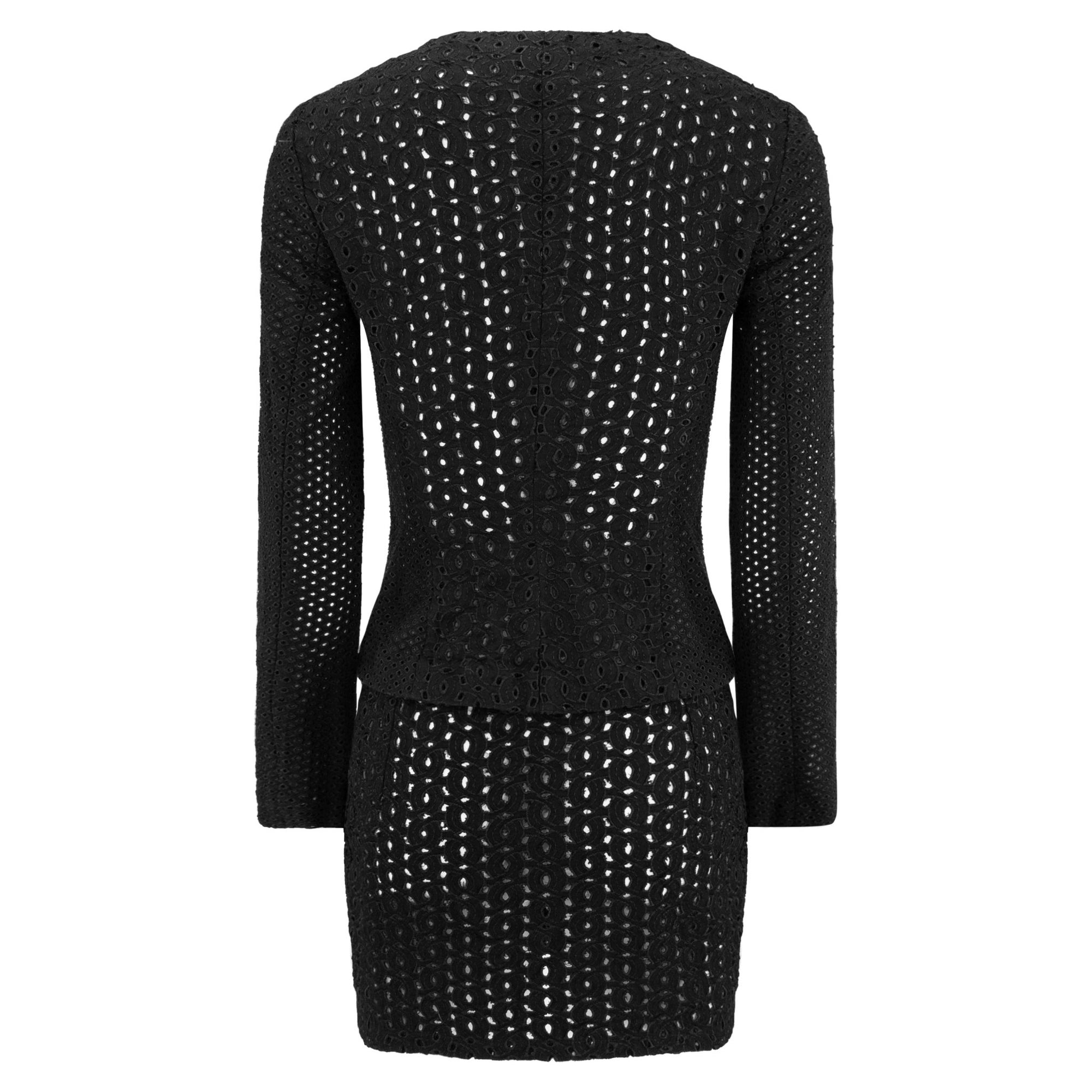 S/S 2002 Gianni Versace by Donatella Black Broderie Anglaise Mini Skirt Suit - RealList