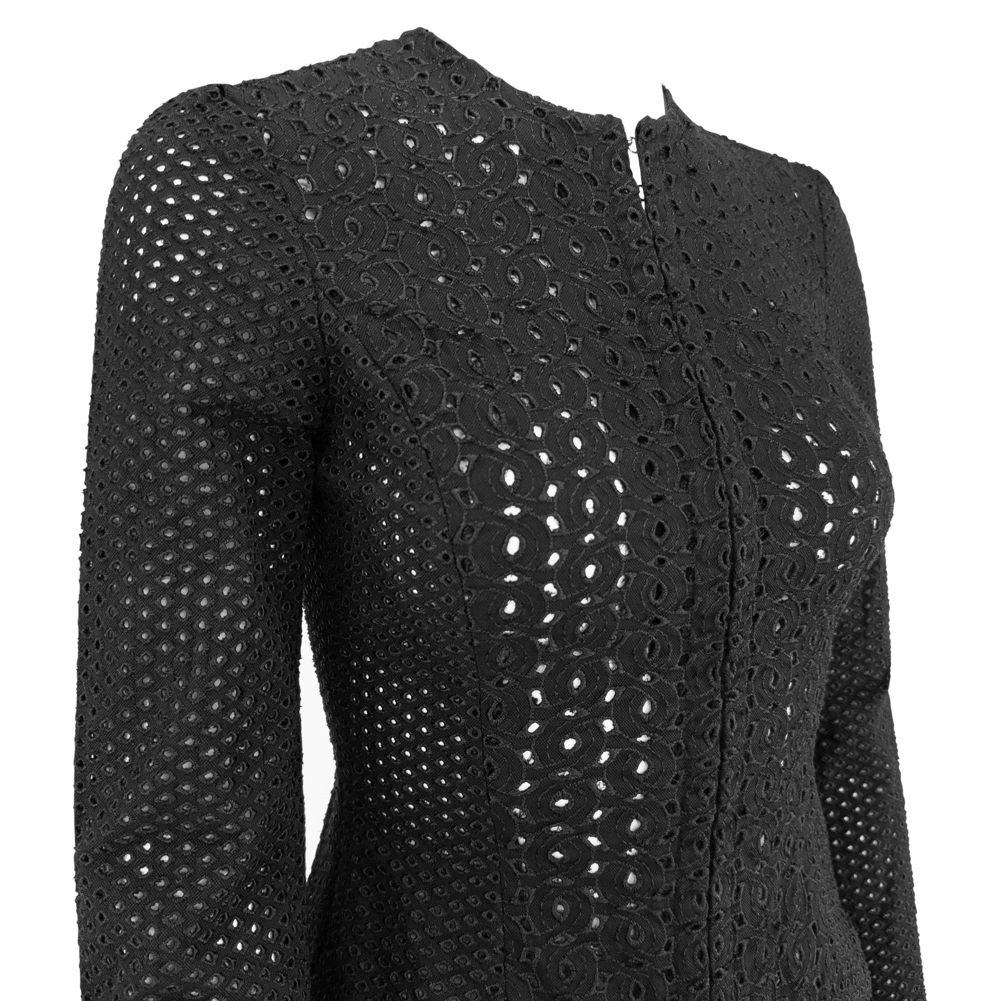 S/S 2002 Gianni Versace by Donatella Black Broderie Anglaise Mini Skirt Suit - RealList