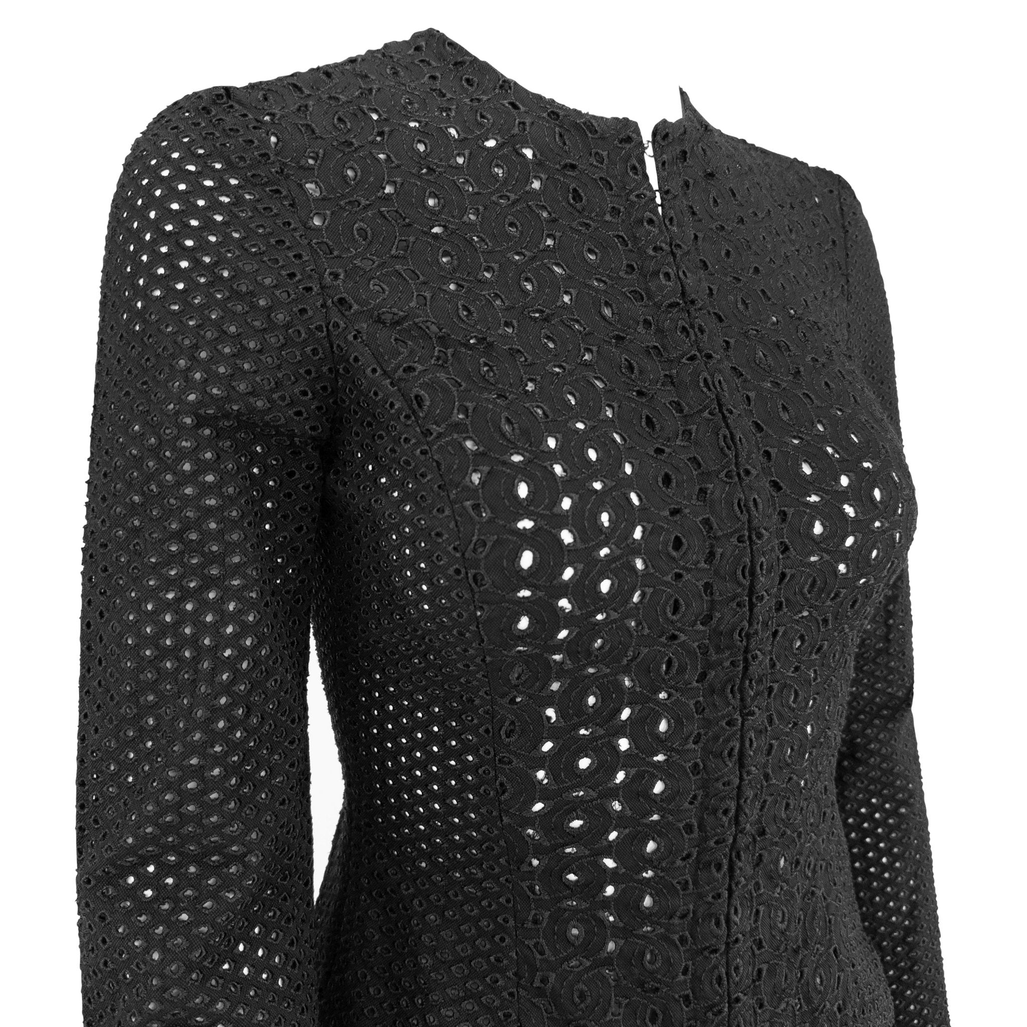S/S 2002 Gianni Versace by Donatella Black Broderie Anglaise Mini Skirt Suit - RealList